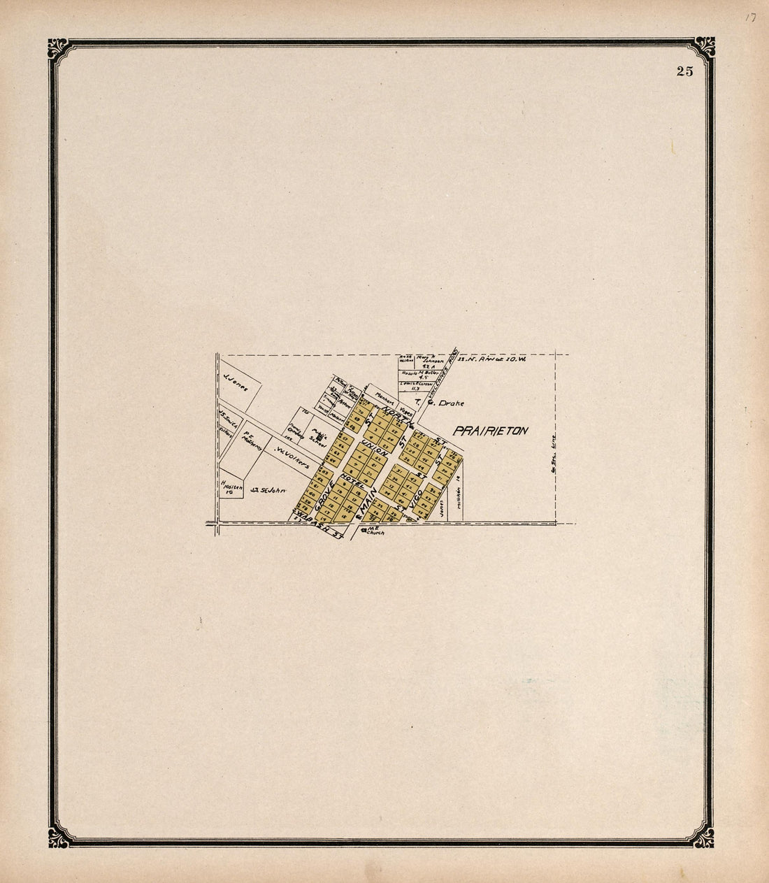 Prairieton from Standard Atlas of Vigo County, Indiana : Including a Plat Book of the Villages, Cities and Townships of the County, Map of State and United States and World 1907 by Relic Map Company