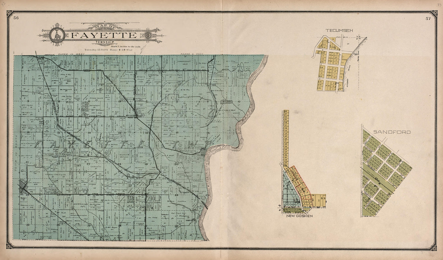 Fayette Township from Standard Atlas of Vigo County, Indiana : Including a Plat Book of the Villages, Cities and Townships of the County, Map of State and United States and World 1907 by Relic Map Company