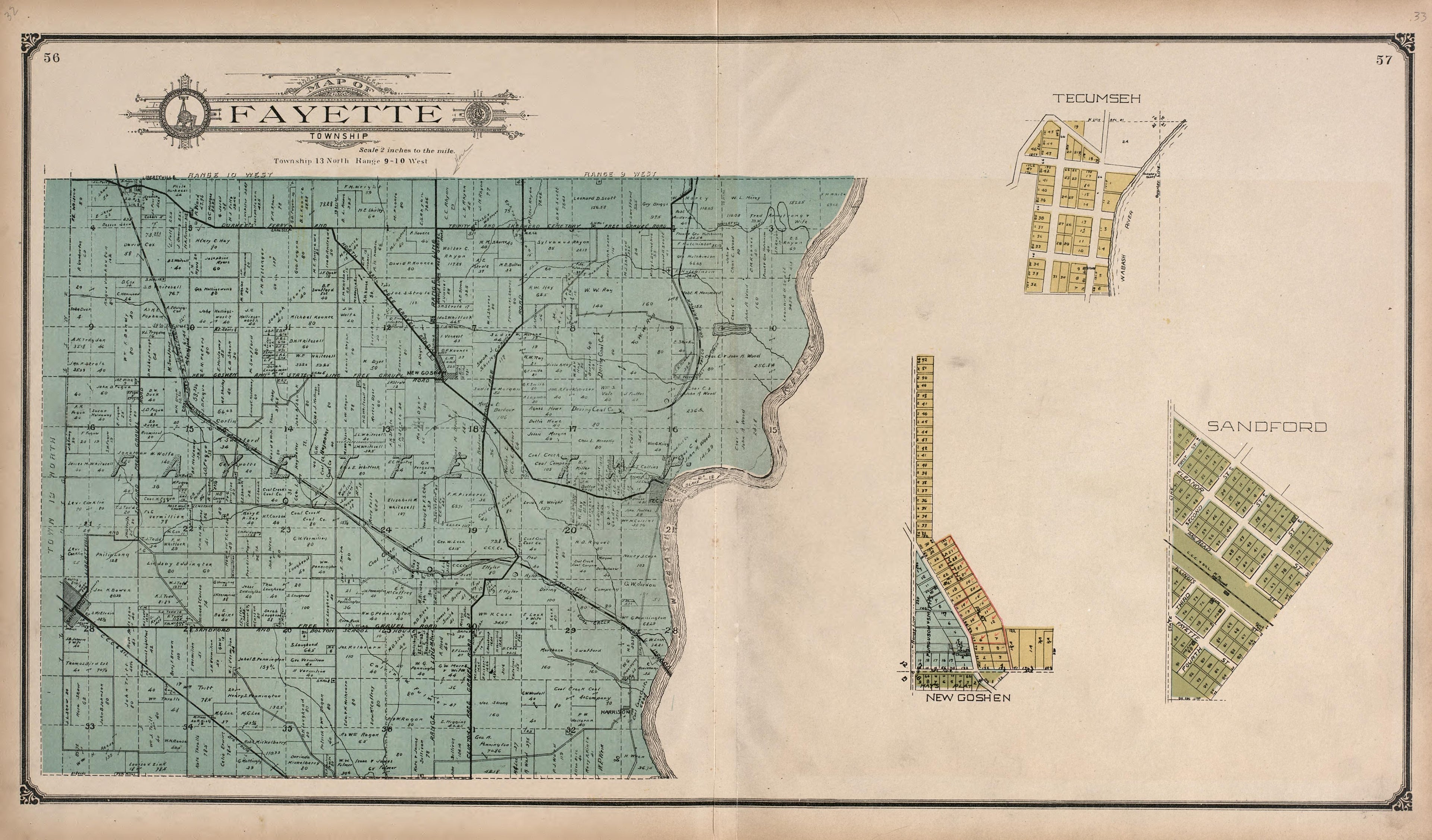 Fayette Township from Standard Atlas of Vigo County, Indiana : Including a Plat Book of the Villages, Cities and Townships of the County, Map of State and United States and World 1907 by Relic Map Company
