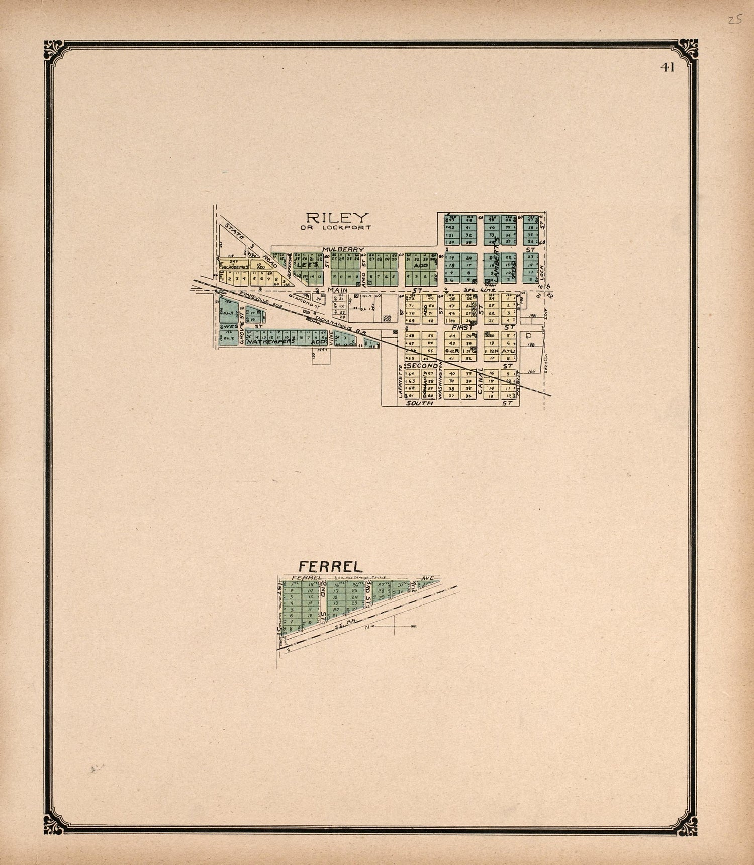 Riley Or Lockport and Ferrel from Standard Atlas of Vigo County, Indiana : Including a Plat Book of the Villages, Cities and Townships of the County, Map of State and United States and World 1907 by Relic Map Company