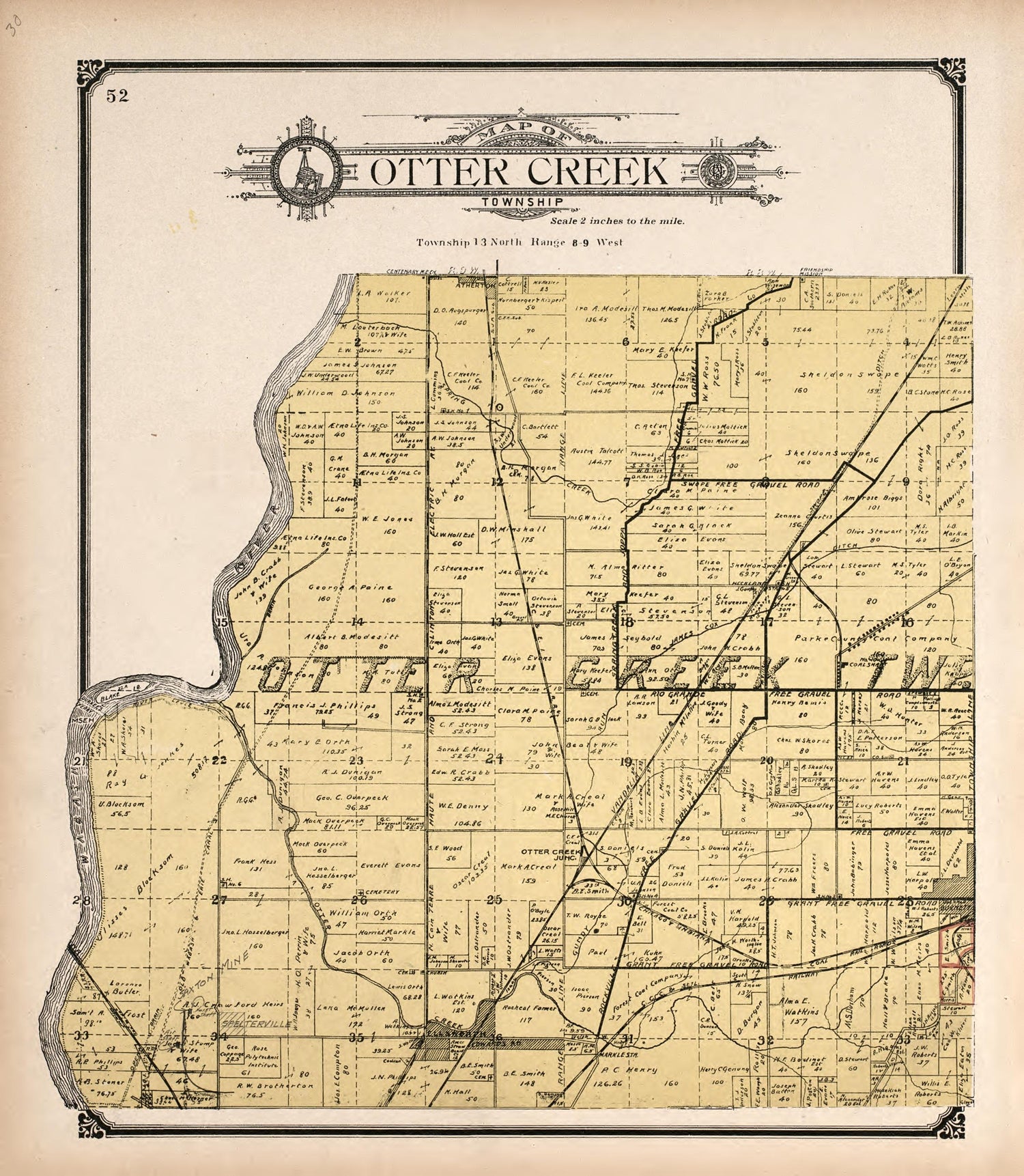 Otter Creek Township from Standard Atlas of Vigo County, Indiana : Including a Plat Book of the Villages, Cities and Townships of the County, Map of State and United States and World 1907 by Relic Map Company