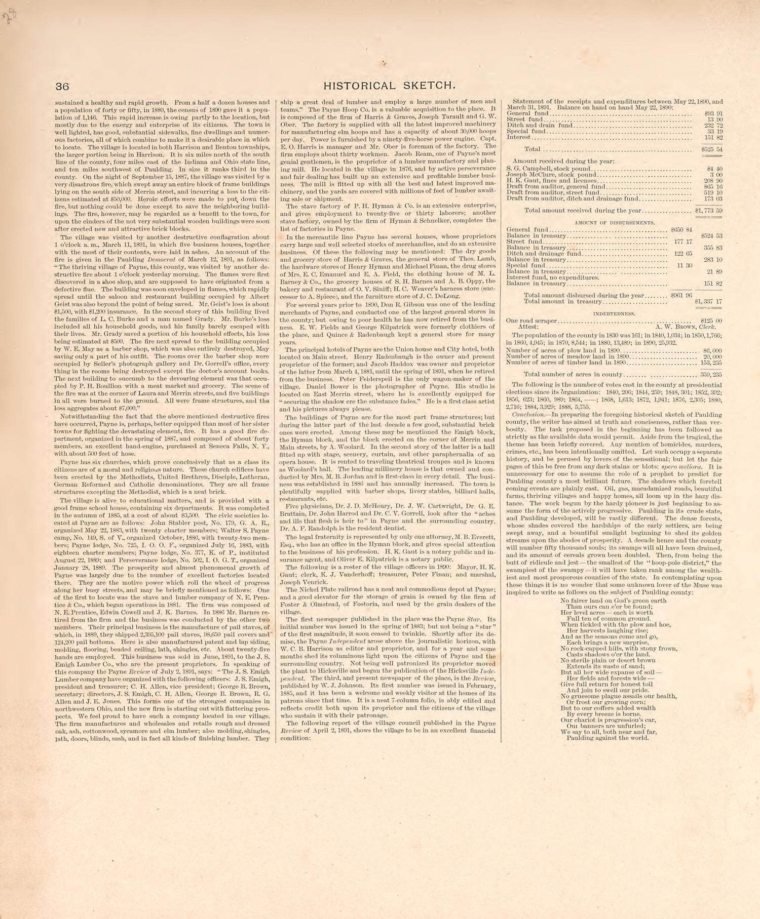 Historical Sketch from Historical Atlas of Paulding County, Ohio : Containing Maps of Paulding County, Townships, Towns and Villages : Also Maps of the United States and State of Ohio, Together With a Statement of … 1892 by Relic Map Company
