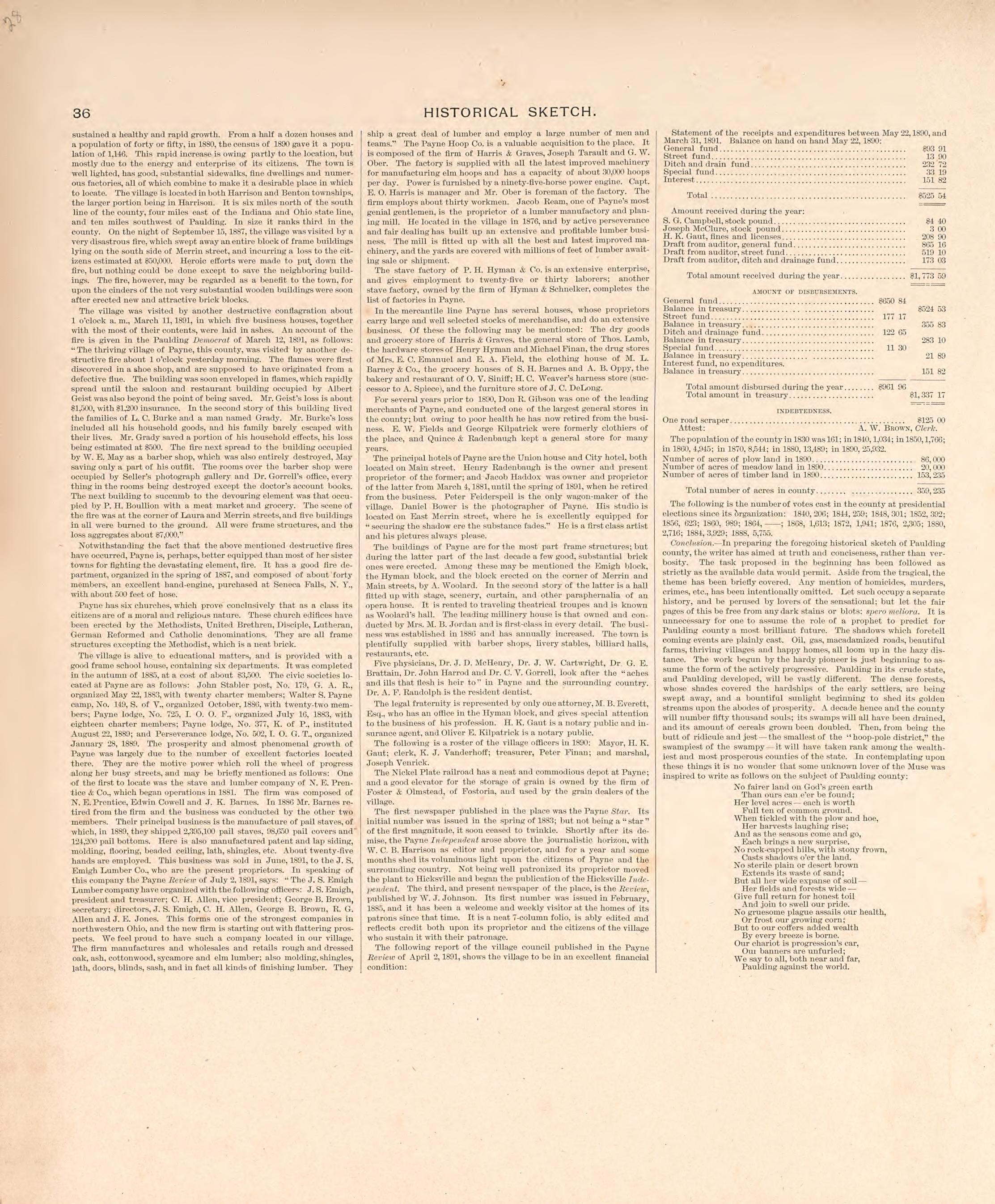 Historical Sketch from Historical Atlas of Paulding County, Ohio : Containing Maps of Paulding County, Townships, Towns and Villages : Also Maps of the United States and State of Ohio, Together With a Statement of … 1892 by Relic Map Company