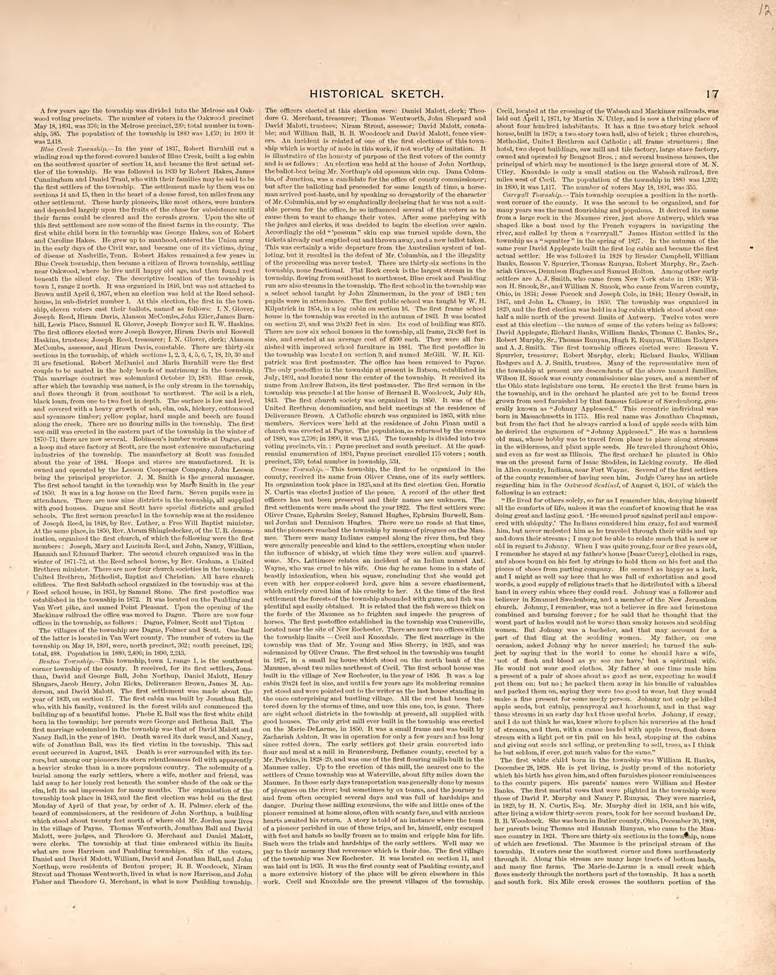 Historical Sketch from Historical Atlas of Paulding County, Ohio : Containing Maps of Paulding County, Townships, Towns and Villages : Also Maps of the United States and State of Ohio, Together With a Statement of … 1892 by Relic Map Company