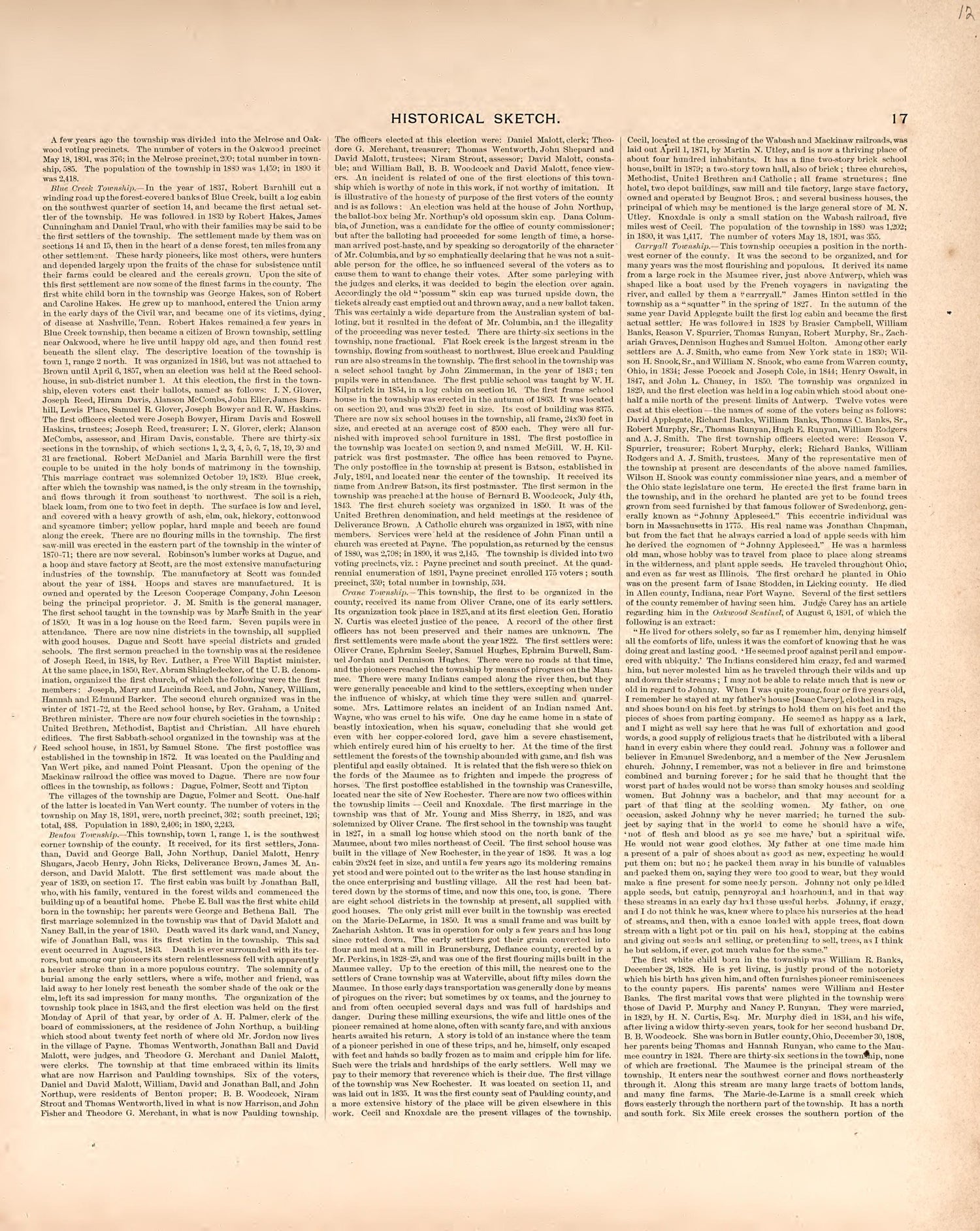 Historical Sketch from Historical Atlas of Paulding County, Ohio : Containing Maps of Paulding County, Townships, Towns and Villages : Also Maps of the United States and State of Ohio, Together With a Statement of … 1892 by Relic Map Company