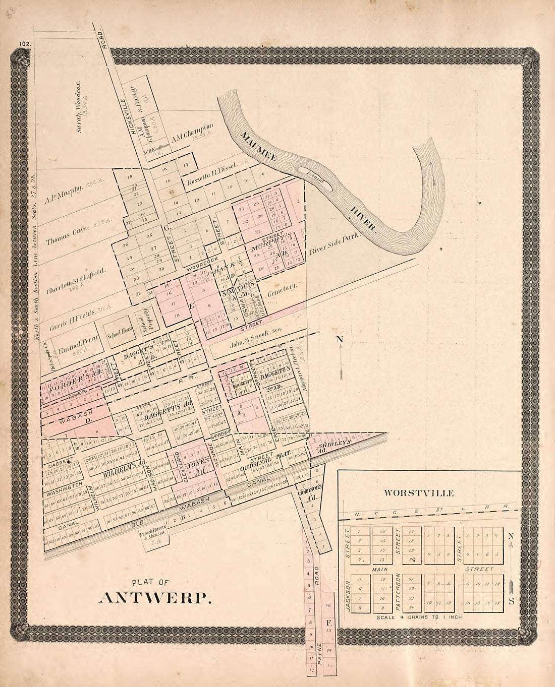 Antwerp; Worstville from Historical Atlas of Paulding County, Ohio : Containing Maps of Paulding County, Townships, Towns and Villages : Also Maps of the United States and State of Ohio, Together With a Statement of … 1892 by Relic Map Company