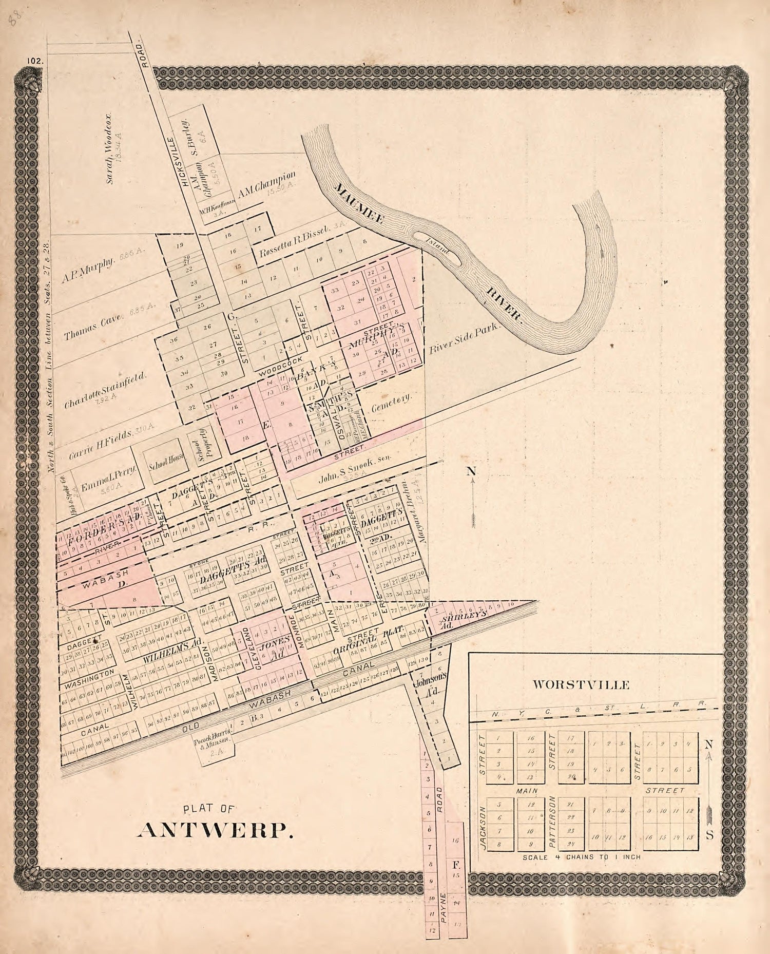 Antwerp; Worstville from Historical Atlas of Paulding County, Ohio : Containing Maps of Paulding County, Townships, Towns and Villages : Also Maps of the United States and State of Ohio, Together With a Statement of … 1892 by Relic Map Company