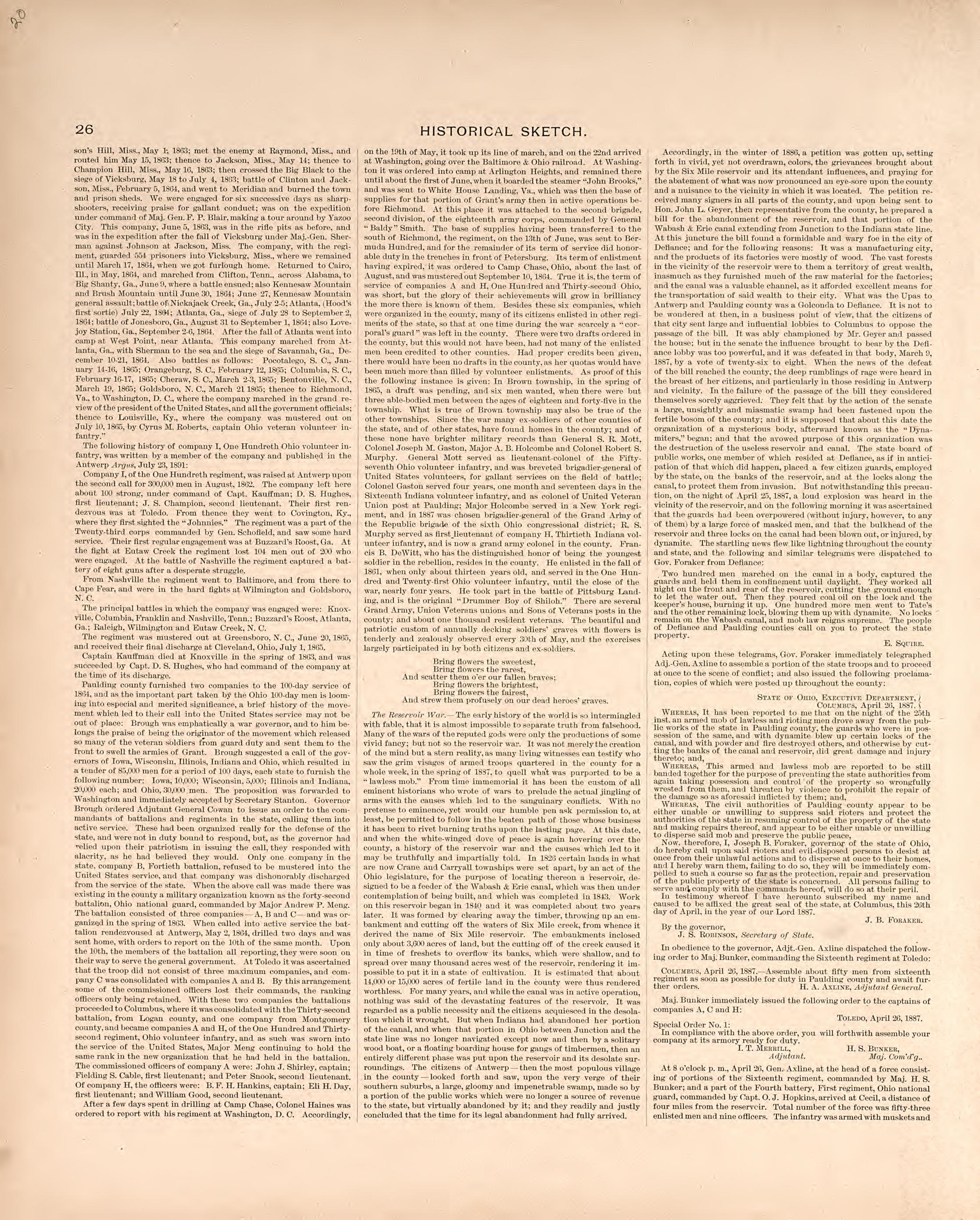 Historical Sketch from Historical Atlas of Paulding County, Ohio : Containing Maps of Paulding County, Townships, Towns and Villages : Also Maps of the United States and State of Ohio, Together With a Statement of … 1892 by Relic Map Company