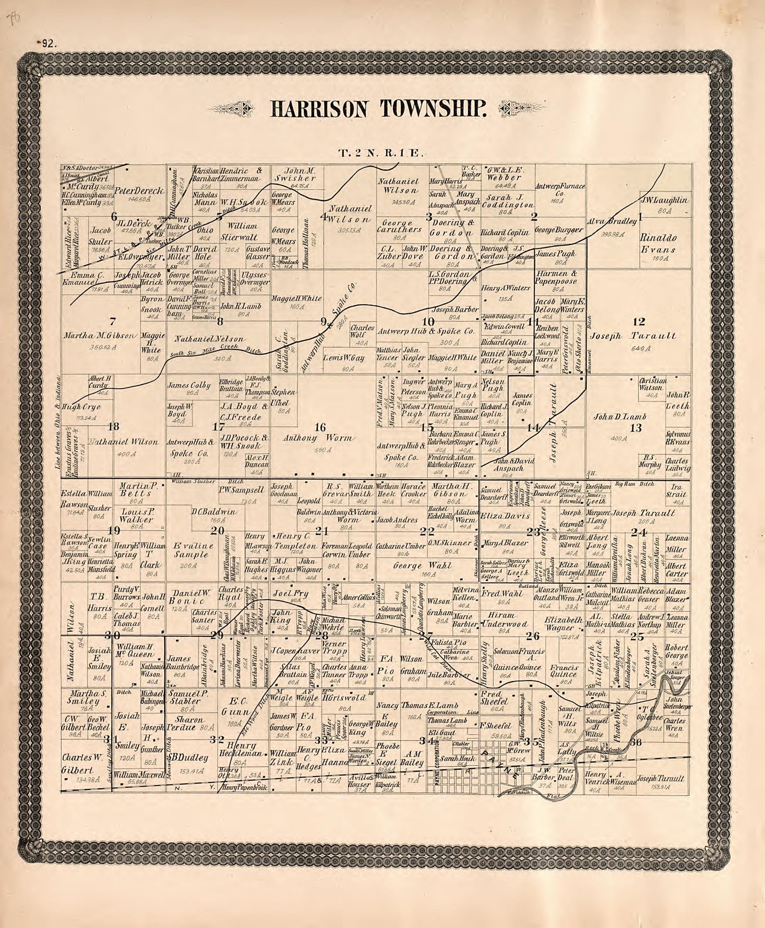 Harrison Township from Historical Atlas of Paulding County, Ohio : Containing Maps of Paulding County, Townships, Towns and Villages : Also Maps of the United States and State of Ohio, Together With a Statement of … 1892 by Relic Map Company