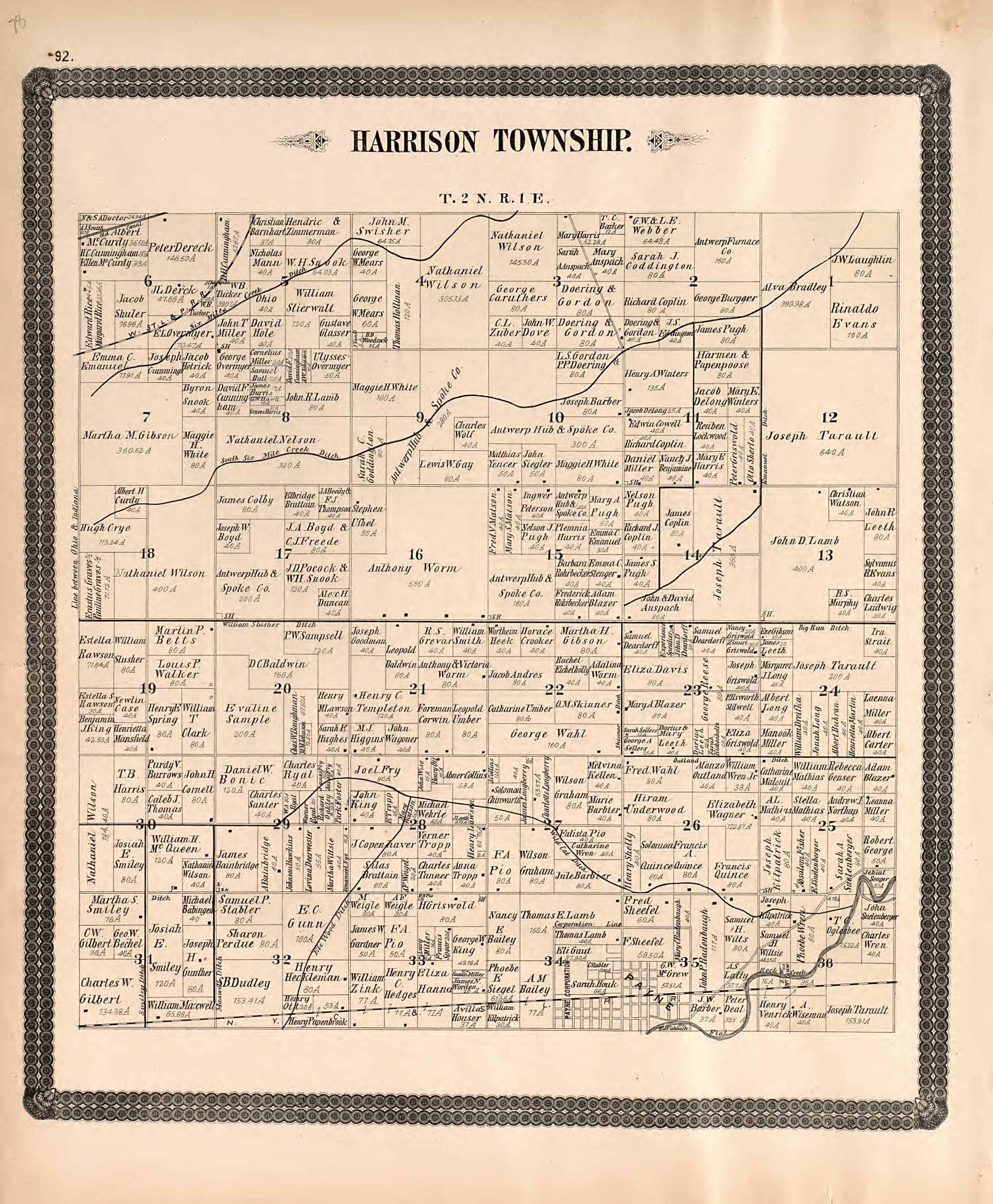 Harrison Township from Historical Atlas of Paulding County, Ohio : Containing Maps of Paulding County, Townships, Towns and Villages : Also Maps of the United States and State of Ohio, Together With a Statement of … 1892 by Relic Map Company