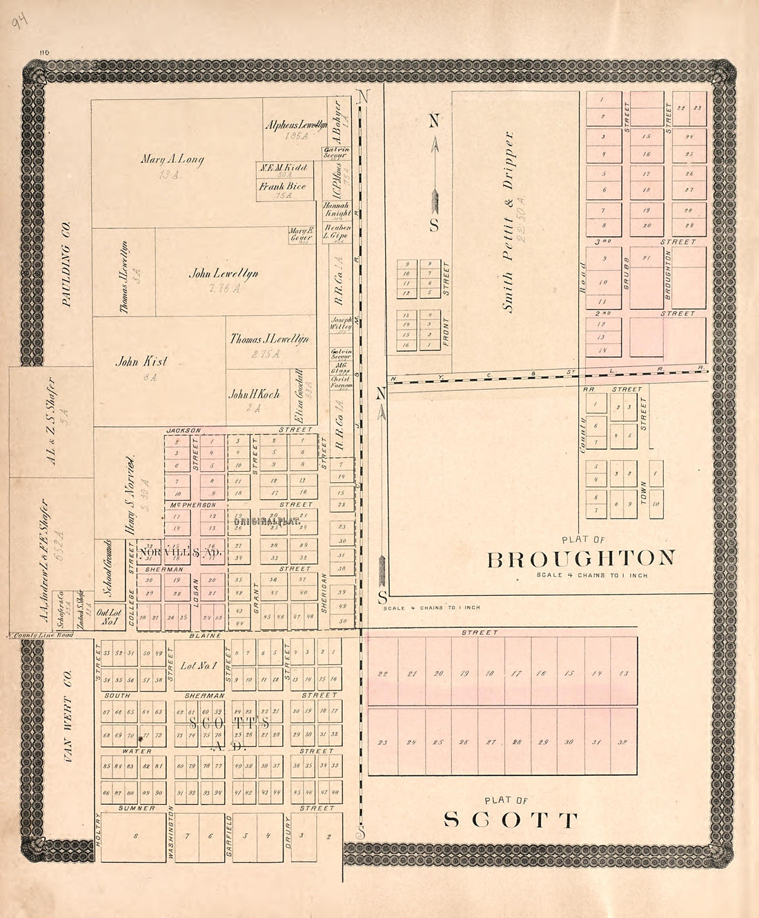 Broughton; Scott from Historical Atlas of Paulding County, Ohio : Containing Maps of Paulding County, Townships, Towns and Villages : Also Maps of the United States and State of Ohio, Together With a Statement of … 1892 by Relic Map Company