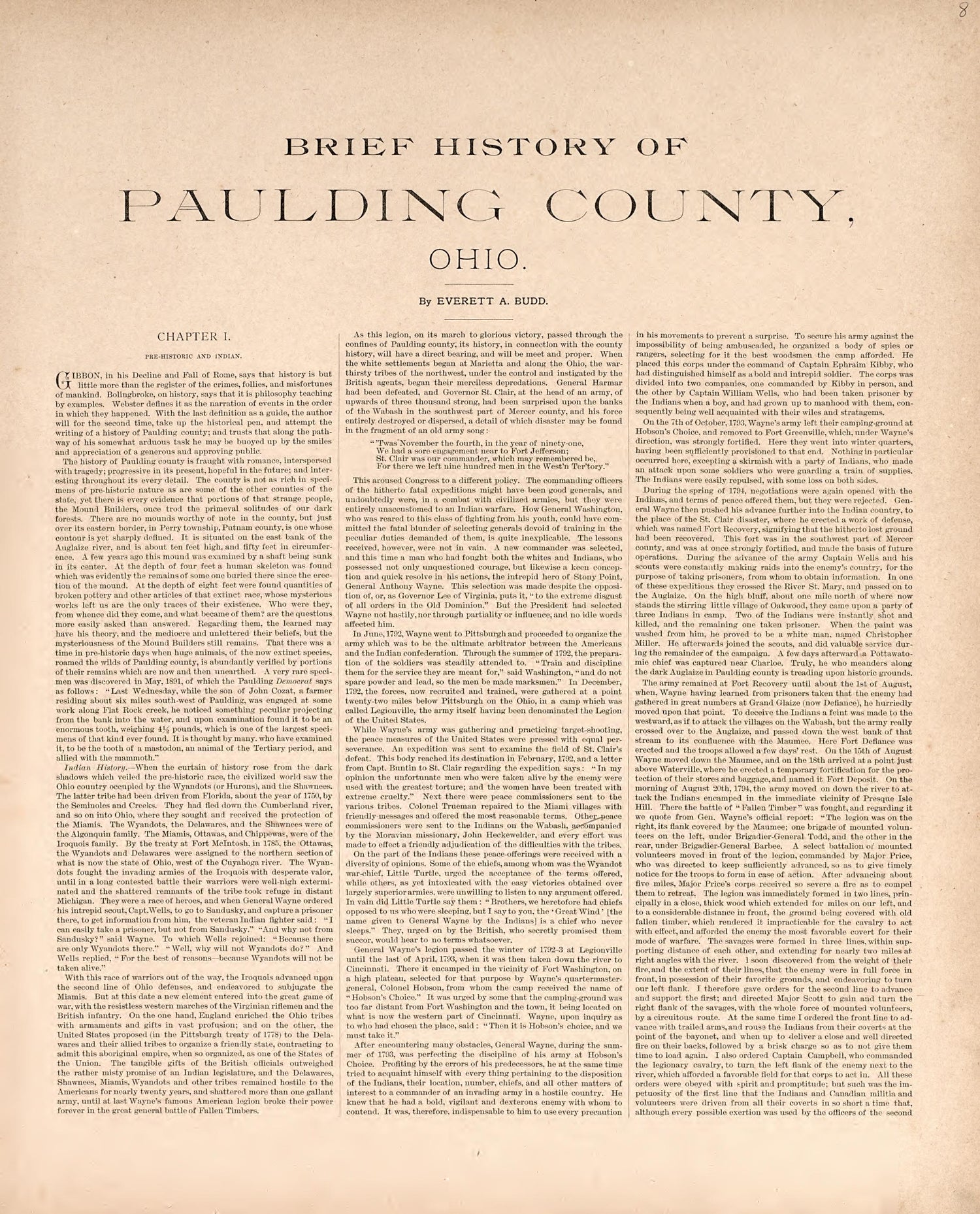Brief History of Paulding County, Ohio from Historical Atlas of Paulding County, Ohio : Containing Maps of Paulding County, Townships, Towns and Villages : Also Maps of the United States and State of Ohio, Together With a Statement of … 1892 by Relic Map Company