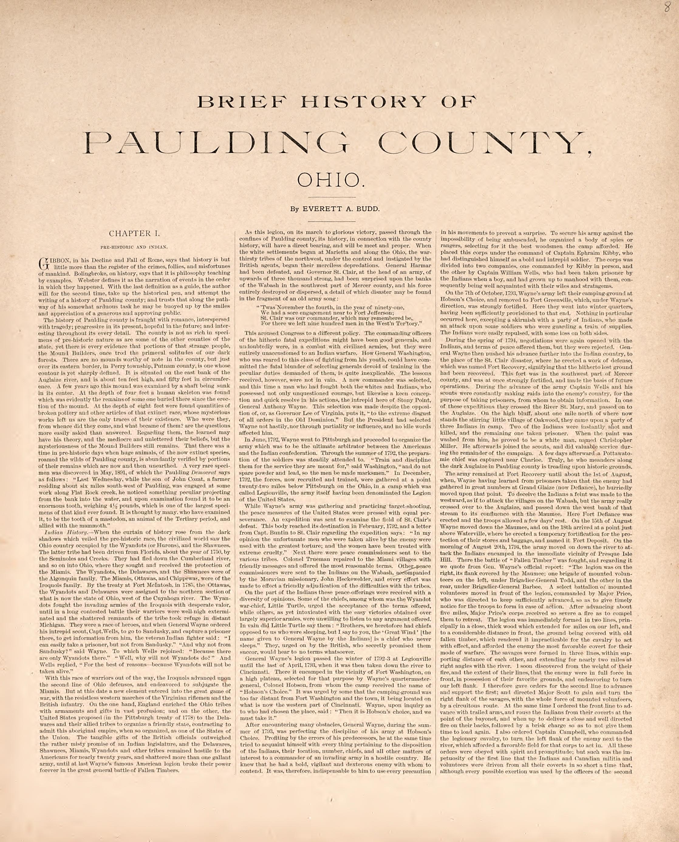 Brief History of Paulding County, Ohio from Historical Atlas of Paulding County, Ohio : Containing Maps of Paulding County, Townships, Towns and Villages : Also Maps of the United States and State of Ohio, Together With a Statement of … 1892 by Relic Map Company