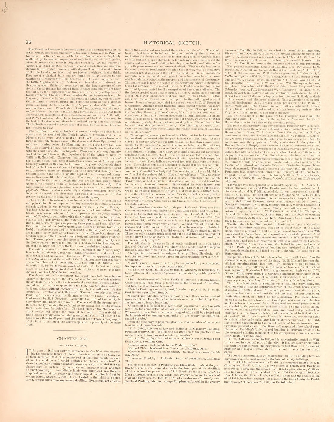 Portraits from Historical Atlas of Paulding County, Ohio : Containing Maps of Paulding County, Townships, Towns and Villages : Also Maps of the United States and State of Ohio, Together With a Statement of … 1892 by Relic Map Company