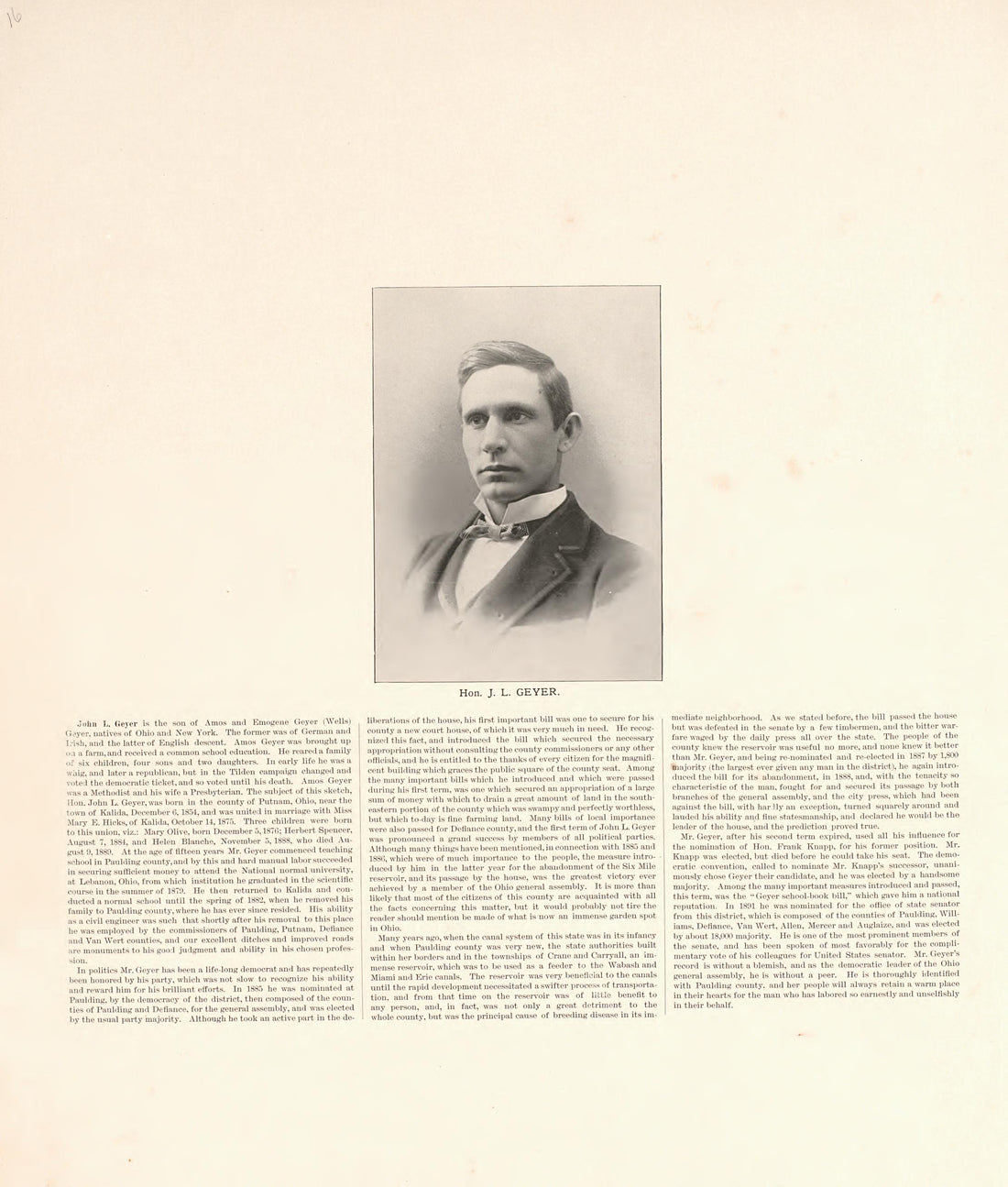 Portrait; Biography from Historical Atlas of Paulding County, Ohio : Containing Maps of Paulding County, Townships, Towns and Villages : Also Maps of the United States and State of Ohio, Together With a Statement of … 1892 by Relic Map Company