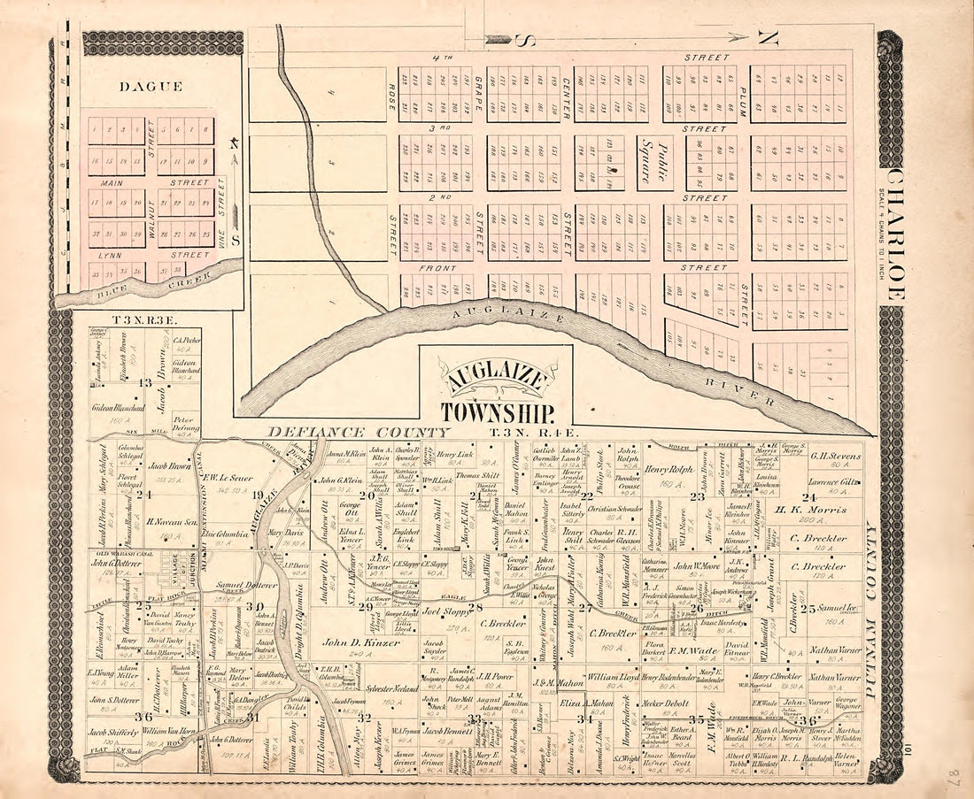 Auglaze Township from Historical Atlas of Paulding County, Ohio : Containing Maps of Paulding County, Townships, Towns and Villages : Also Maps of the United States and State of Ohio, Together With a Statement of … 1892 by Relic Map Company