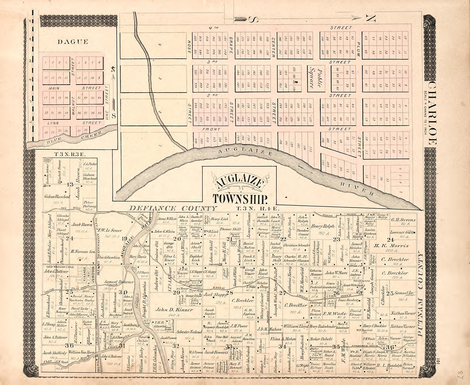 Auglaze Township from Historical Atlas of Paulding County, Ohio : Containing Maps of Paulding County, Townships, Towns and Villages : Also Maps of the United States and State of Ohio, Together With a Statement of … 1892 by Relic Map Company