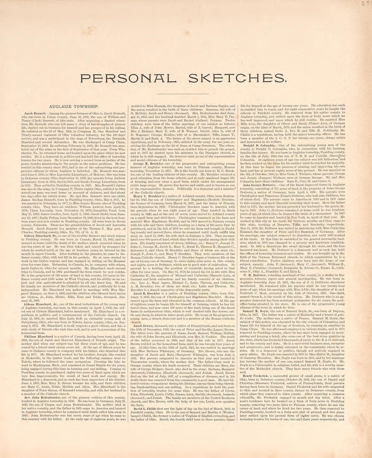 Personal Sketches from Historical Atlas of Paulding County, Ohio : Containing Maps of Paulding County, Townships, Towns and Villages : Also Maps of the United States and State of Ohio, Together With a Statement of … 1892 by Relic Map Company