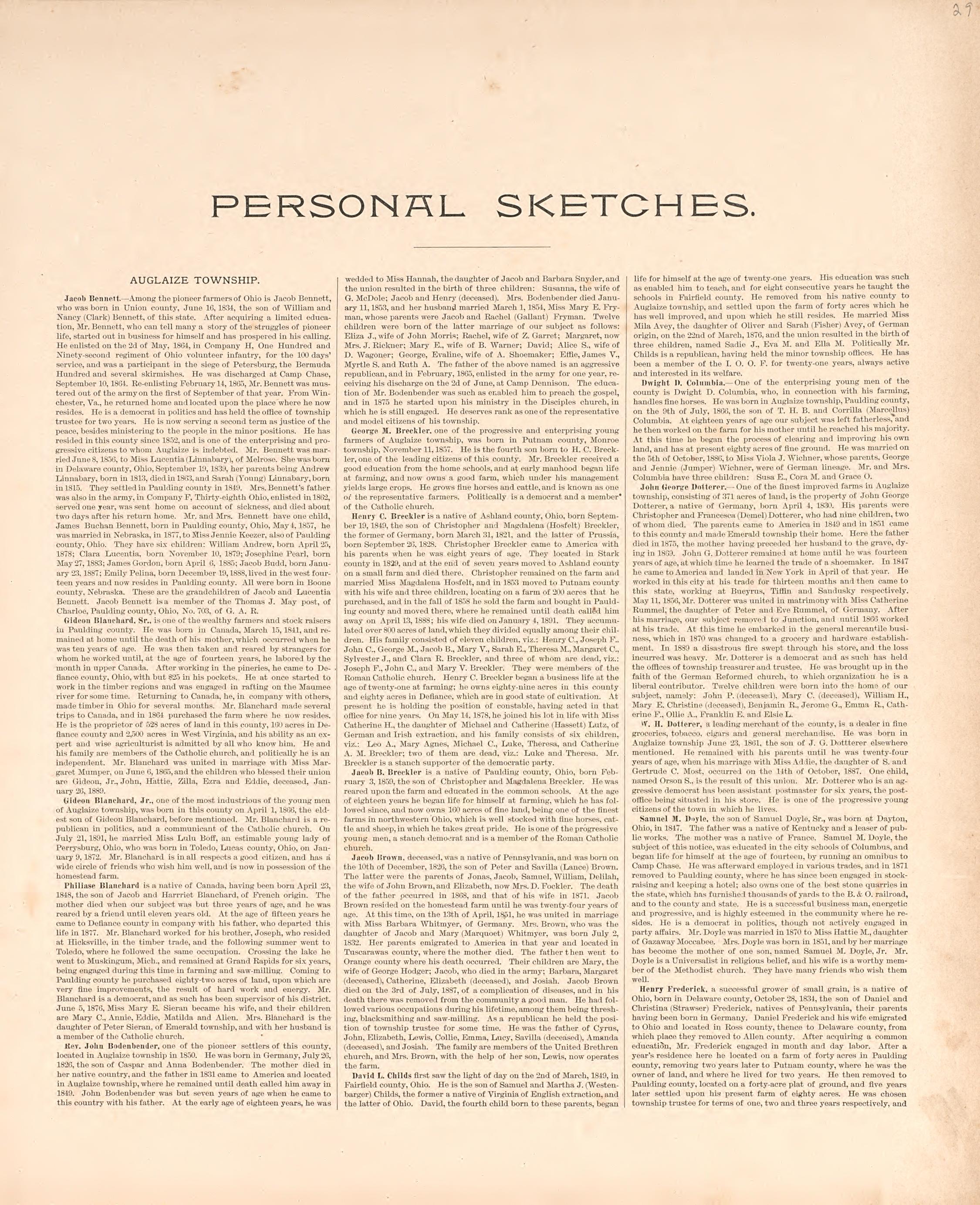 Personal Sketches from Historical Atlas of Paulding County, Ohio : Containing Maps of Paulding County, Townships, Towns and Villages : Also Maps of the United States and State of Ohio, Together With a Statement of … 1892 by Relic Map Company