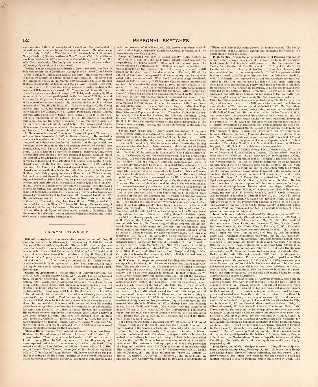 Personal Sketches from Historical Atlas of Paulding County, Ohio : Containing Maps of Paulding County, Townships, Towns and Villages : Also Maps of the United States and State of Ohio, Together With a Statement of … 1892 by Relic Map Company