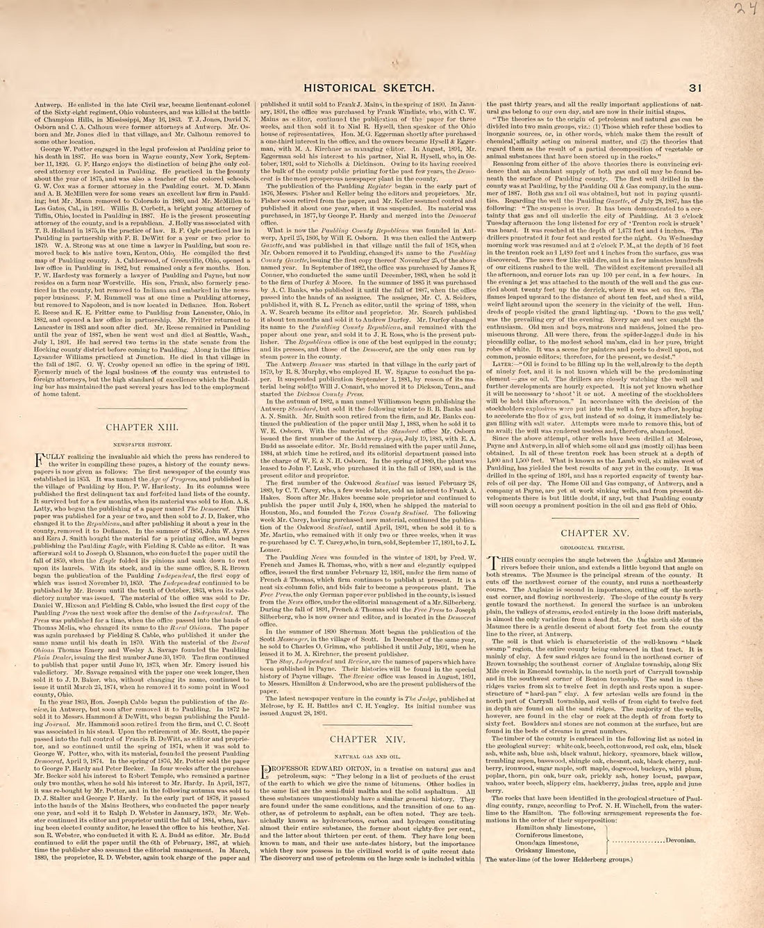 Historical Sketch from Historical Atlas of Paulding County, Ohio : Containing Maps of Paulding County, Townships, Towns and Villages : Also Maps of the United States and State of Ohio, Together With a Statement of … 1892 by Relic Map Company