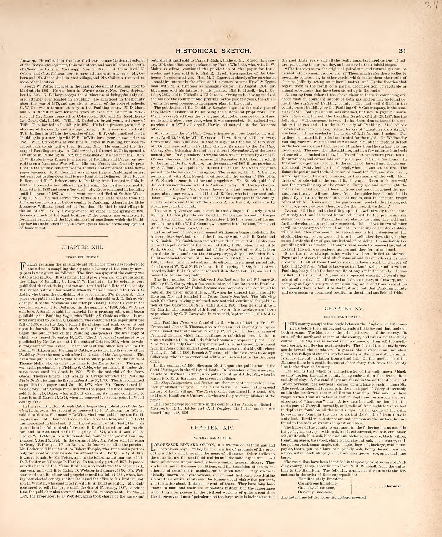 Historical Sketch from Historical Atlas of Paulding County, Ohio : Containing Maps of Paulding County, Townships, Towns and Villages : Also Maps of the United States and State of Ohio, Together With a Statement of … 1892 by Relic Map Company