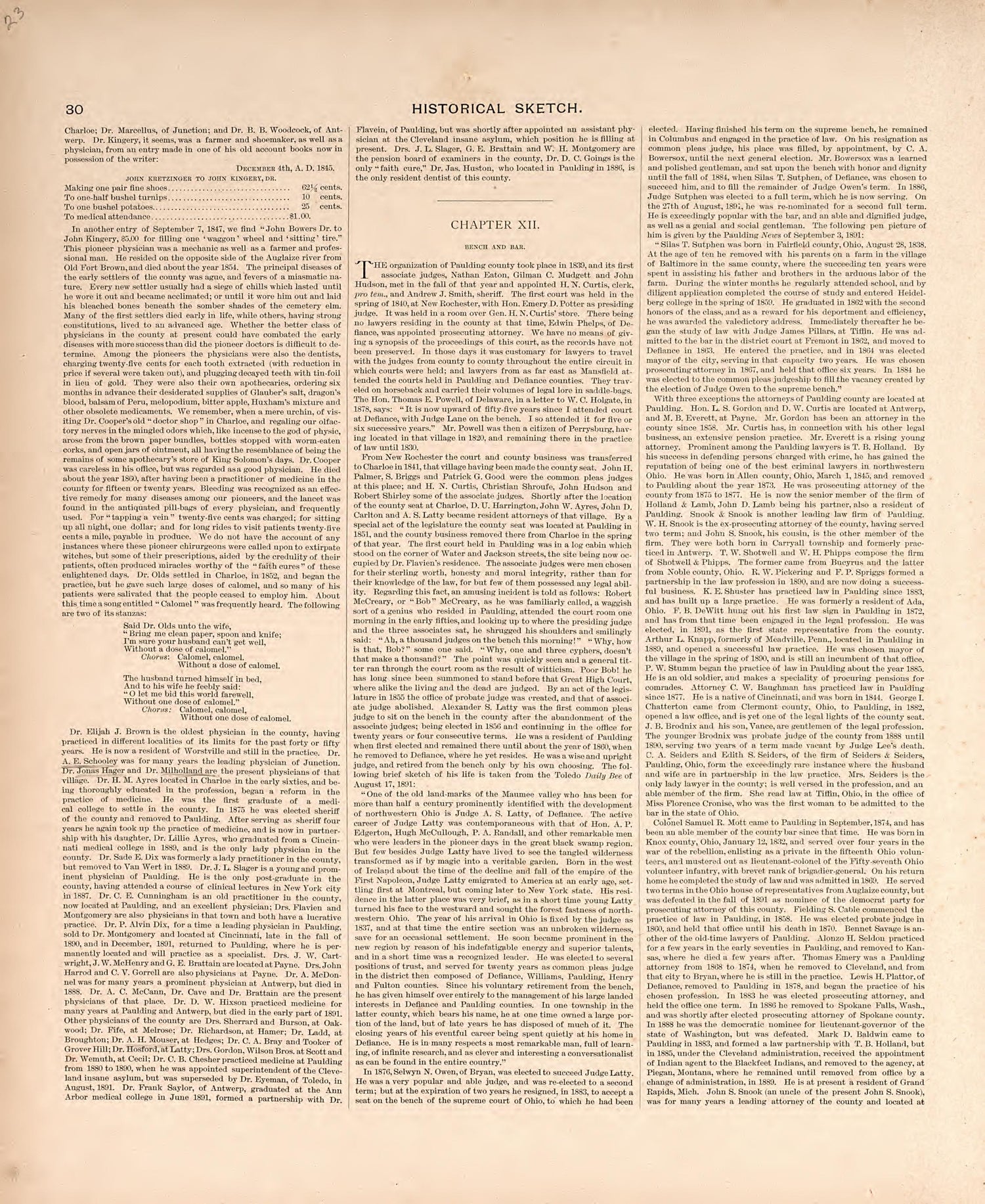 Historical Sketch from Historical Atlas of Paulding County, Ohio : Containing Maps of Paulding County, Townships, Towns and Villages : Also Maps of the United States and State of Ohio, Together With a Statement of … 1892 by Relic Map Company