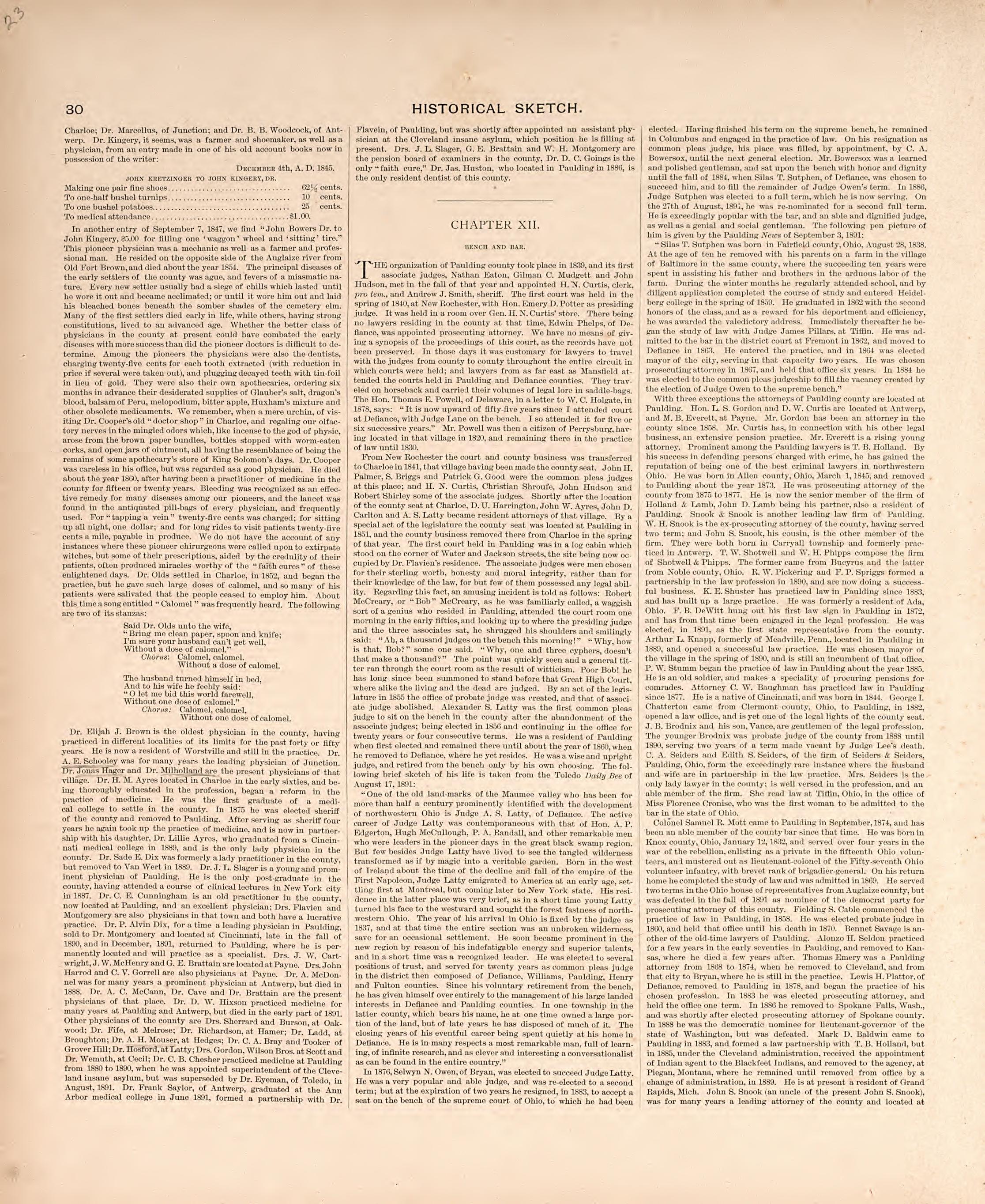 Historical Sketch from Historical Atlas of Paulding County, Ohio : Containing Maps of Paulding County, Townships, Towns and Villages : Also Maps of the United States and State of Ohio, Together With a Statement of … 1892 by Relic Map Company