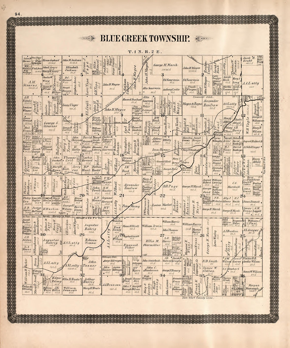 Blue Creek Township from Historical Atlas of Paulding County, Ohio : Containing Maps of Paulding County, Townships, Towns and Villages : Also Maps of the United States and State of Ohio, Together With a Statement of … 1892 by Relic Map Company