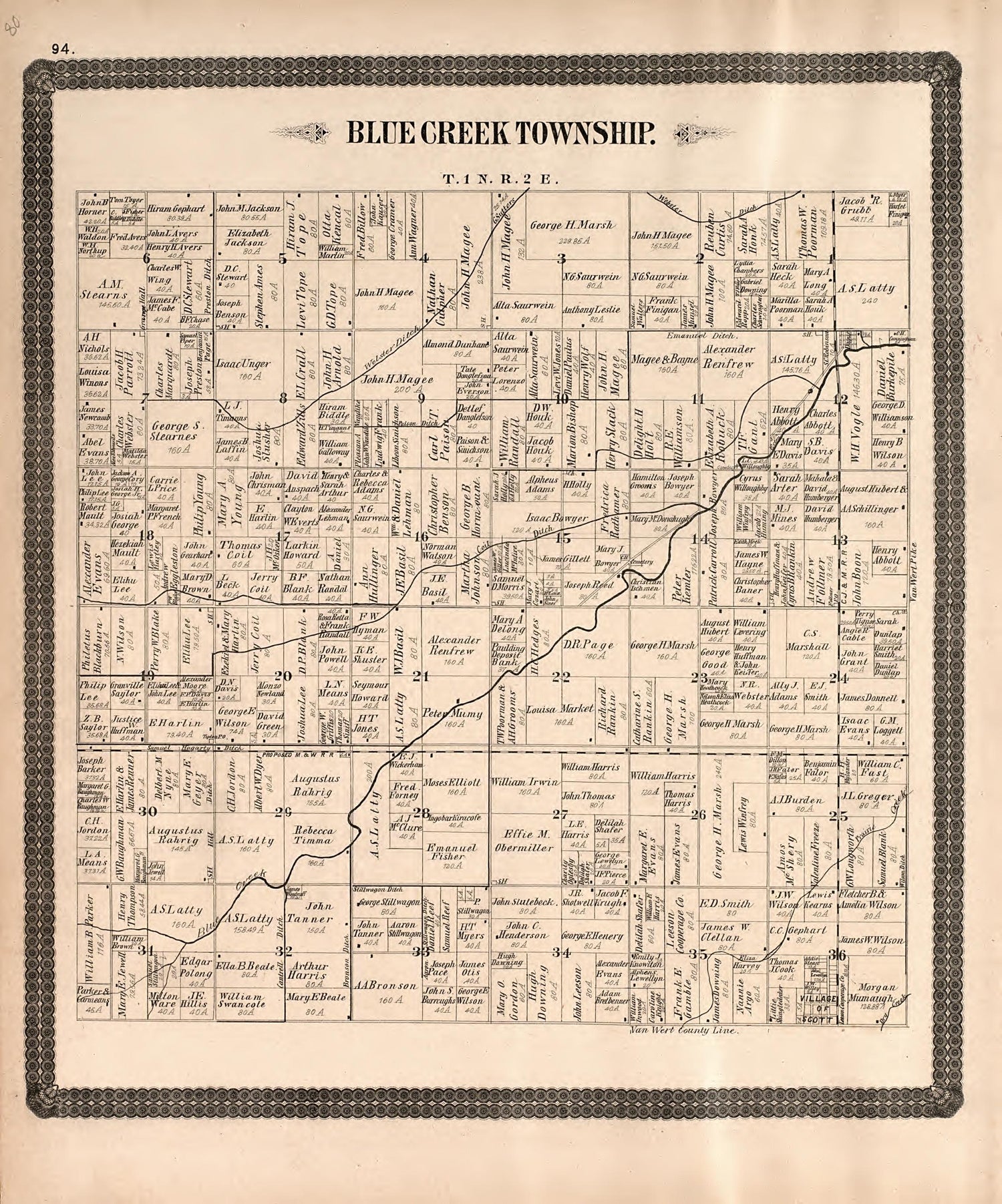 Blue Creek Township from Historical Atlas of Paulding County, Ohio : Containing Maps of Paulding County, Townships, Towns and Villages : Also Maps of the United States and State of Ohio, Together With a Statement of … 1892 by Relic Map Company