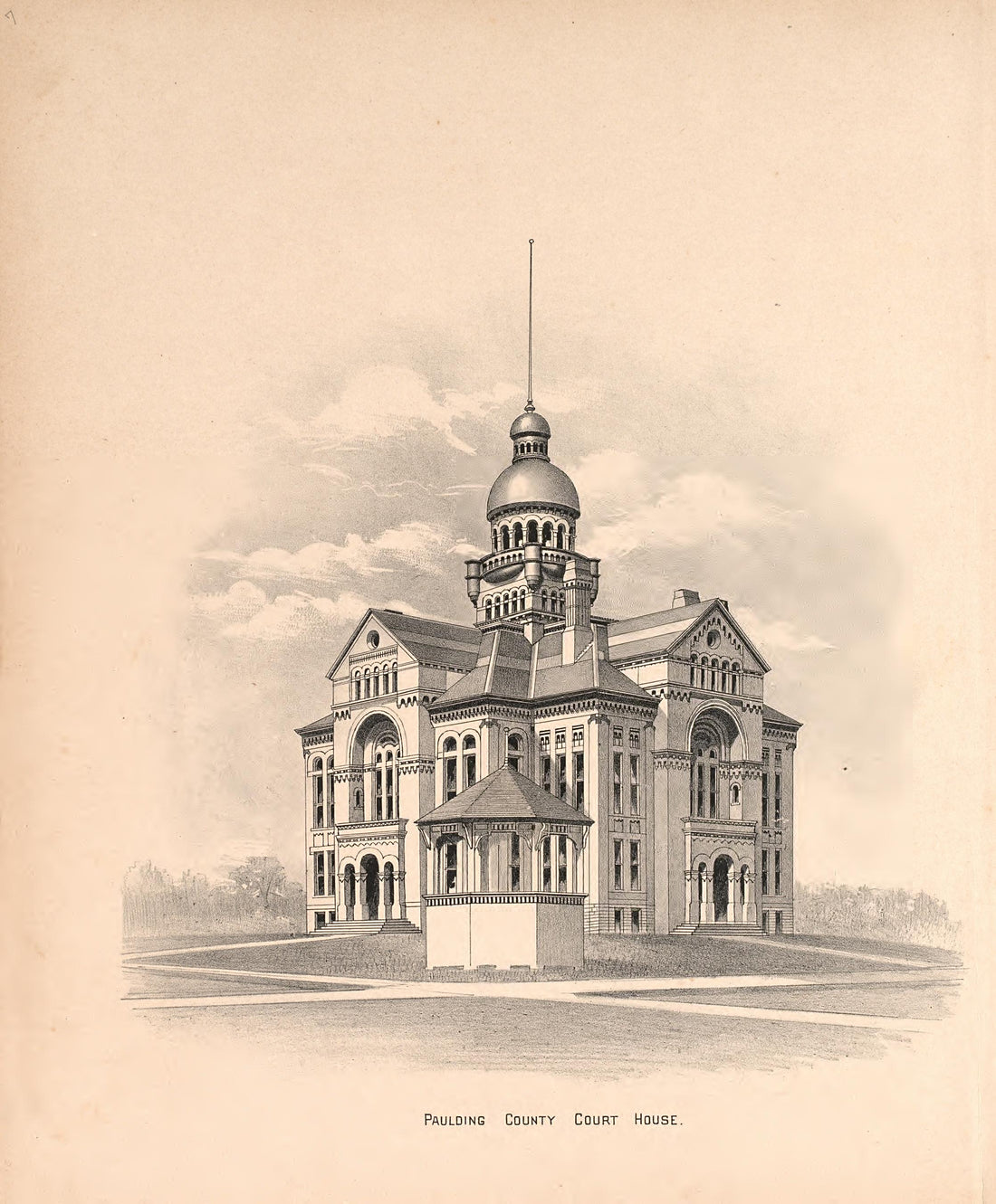 Paulding County Court House from Historical Atlas of Paulding County, Ohio : Containing Maps of Paulding County, Townships, Towns and Villages : Also Maps of the United States and State of Ohio, Together With a Statement of … 1892 by Relic Map Company