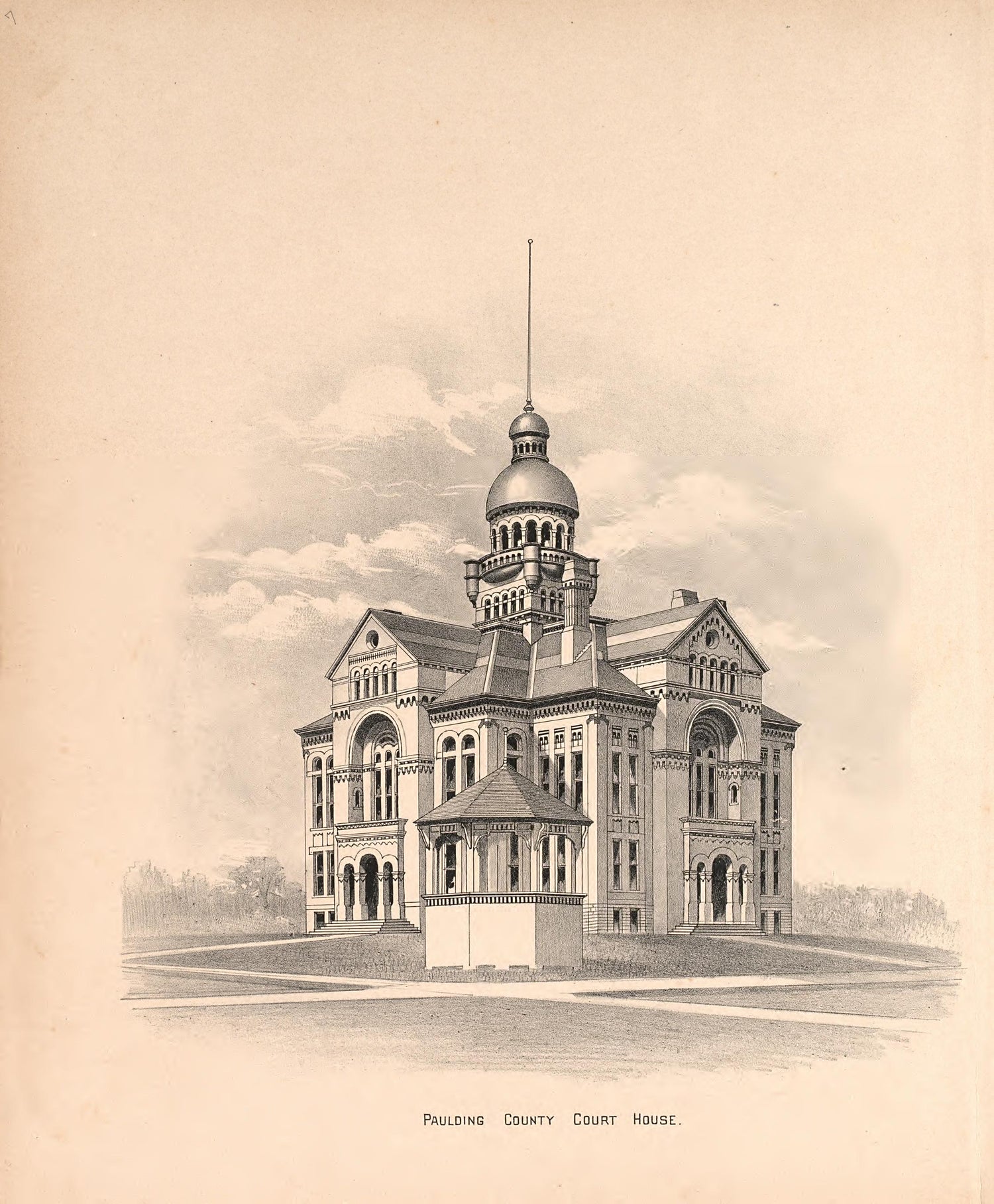 Paulding County Court House from Historical Atlas of Paulding County, Ohio : Containing Maps of Paulding County, Townships, Towns and Villages : Also Maps of the United States and State of Ohio, Together With a Statement of … 1892 by Relic Map Company