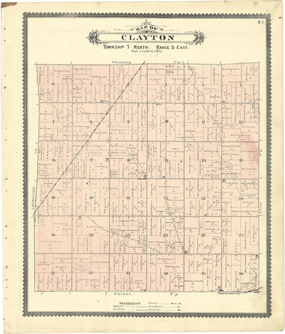 Map of Clayton from Atlas of Genesee County, Michigan : Containing Maps of Every Township In the County, With Village and City Plats ... : from Actual Surveys and Official Records 1889 by Relic Map Company