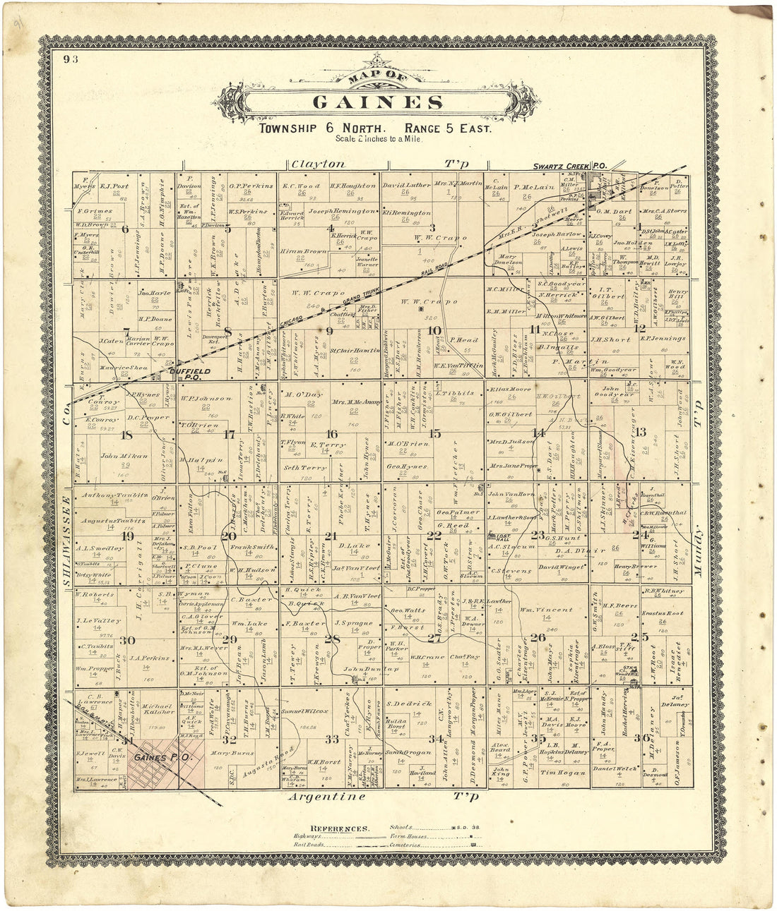Map of Gaines from Atlas of Genesee County, Michigan : Containing Maps of Every Township In the County, With Village and City Plats ... : from Actual Surveys and Official Records 1889 by Relic Map Company