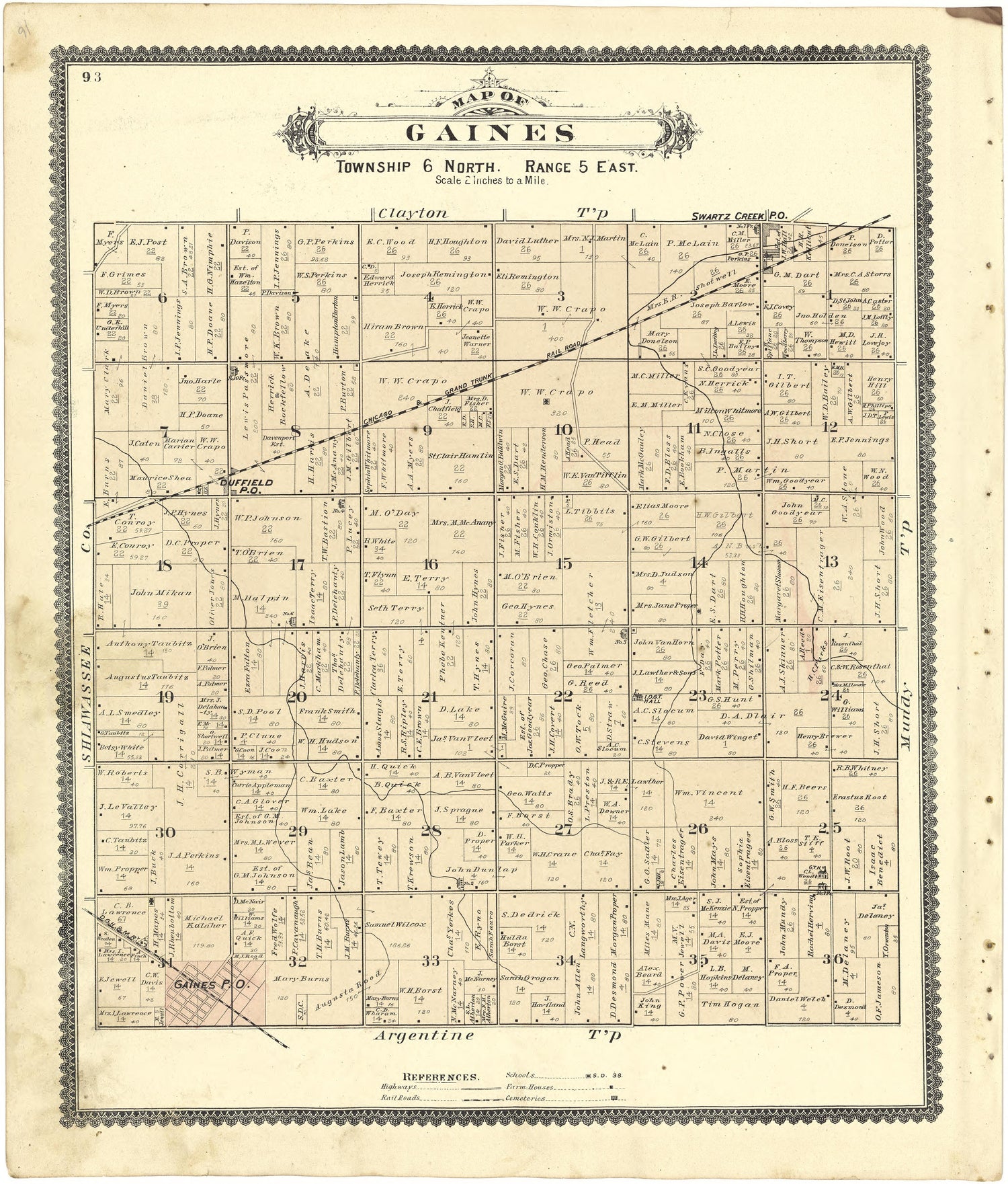 Map of Gaines from Atlas of Genesee County, Michigan : Containing Maps of Every Township In the County, With Village and City Plats ... : from Actual Surveys and Official Records 1889 by Relic Map Company