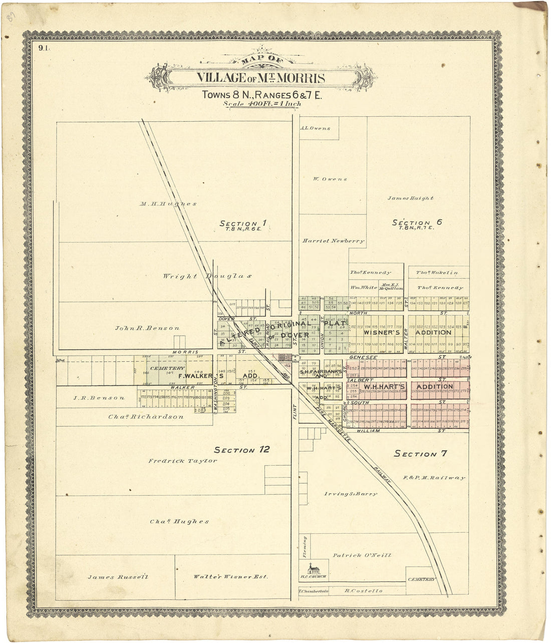 Map of Village of Mt. Morris from Atlas of Genesee County, Michigan : Containing Maps of Every Township In the County, With Village and City Plats ... : from Actual Surveys and Official Records 1889 by Relic Map Company