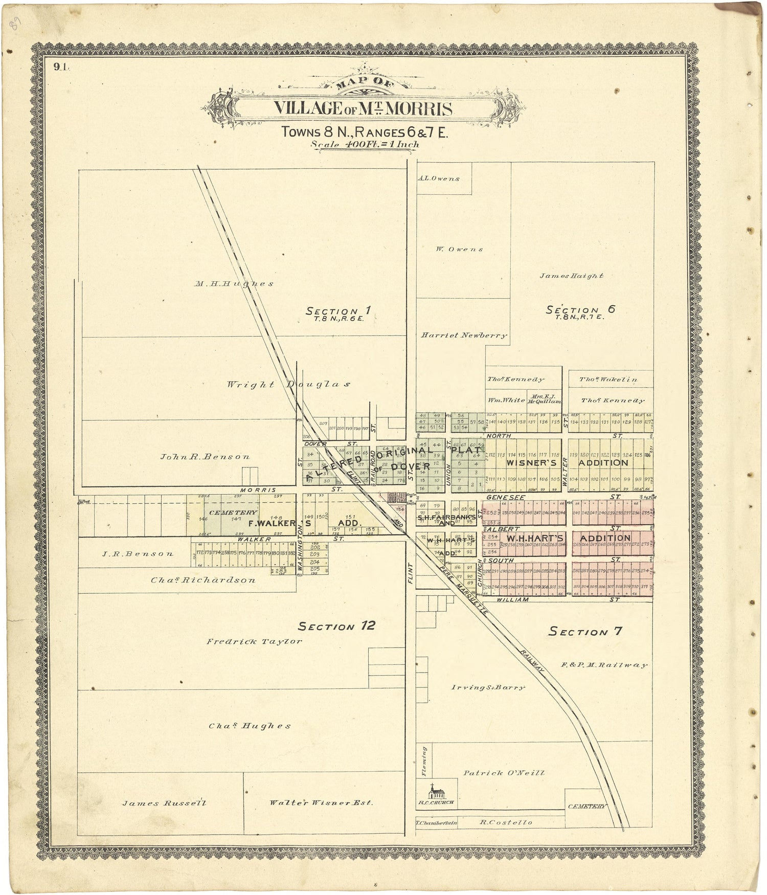 Map of Village of Mt. Morris from Atlas of Genesee County, Michigan : Containing Maps of Every Township In the County, With Village and City Plats ... : from Actual Surveys and Official Records 1889 by Relic Map Company