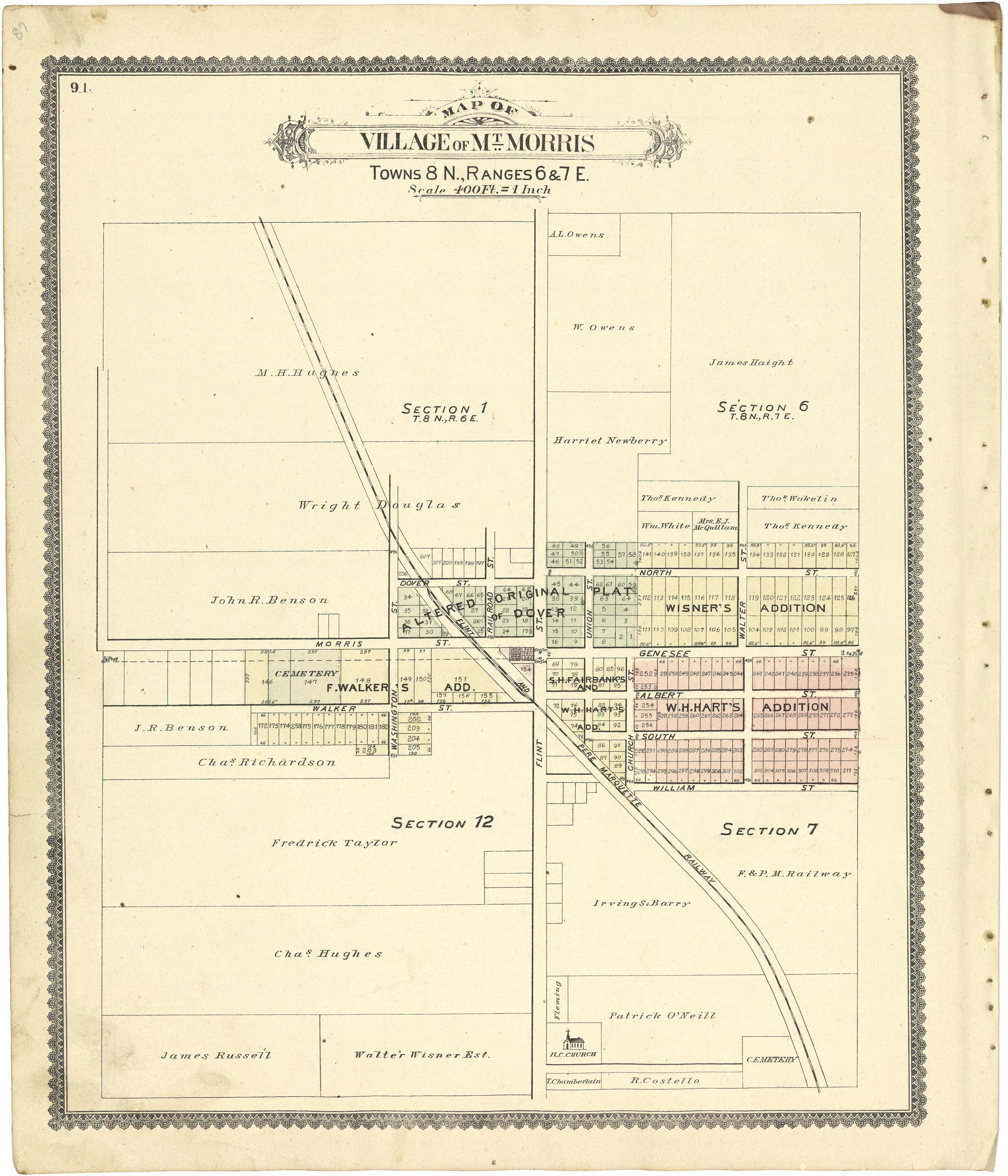 Map of Village of Mt. Morris from Atlas of Genesee County, Michigan : Containing Maps of Every Township In the County, With Village and City Plats ... : from Actual Surveys and Official Records 1889 by Relic Map Company