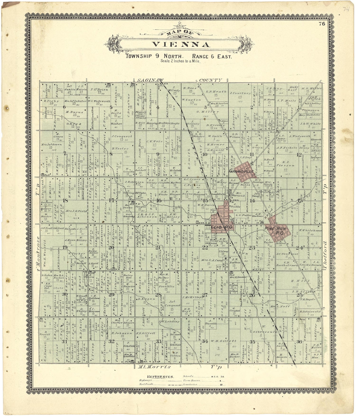Map of Vienna from Atlas of Genesee County, Michigan : Containing Maps of Every Township In the County, With Village and City Plats ... : from Actual Surveys and Official Records 1889 by Relic Map Company