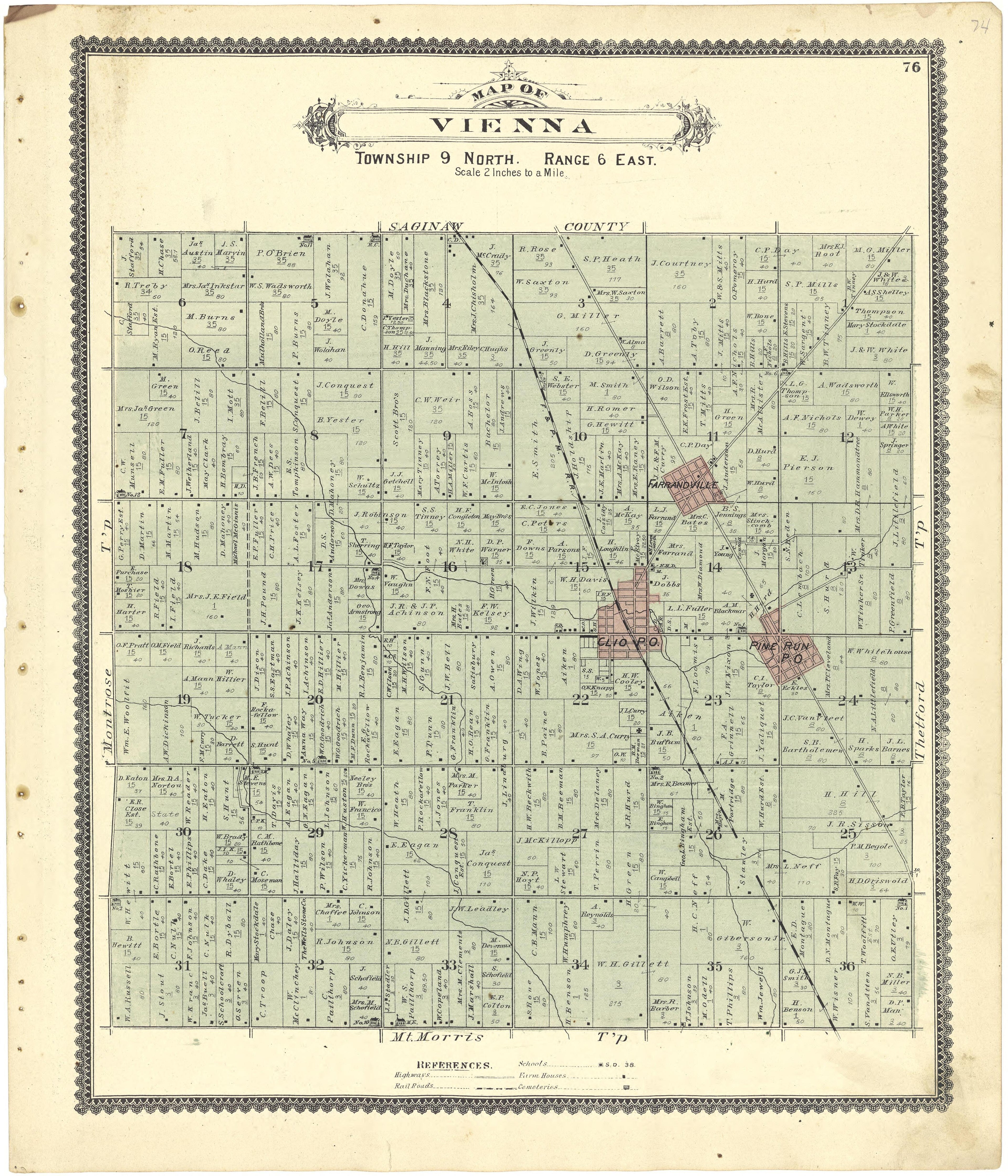 Map of Vienna from Atlas of Genesee County, Michigan : Containing Maps of Every Township In the County, With Village and City Plats ... : from Actual Surveys and Official Records 1889 by Relic Map Company