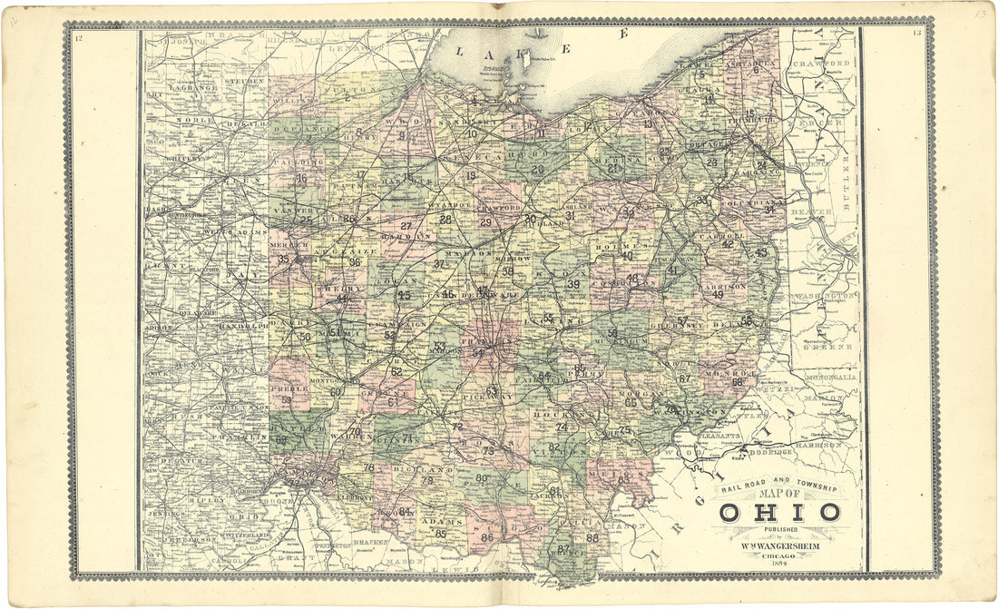 Railroad and Township Map of Ohio from Atlas of Genesee County, Michigan : Containing Maps of Every Township In the County, With Village and City Plats ... : from Actual Surveys and Official Records 1889 by Relic Map Company