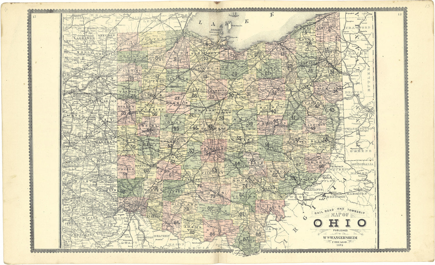 Railroad and Township Map of Ohio from Atlas of Genesee County, Michigan : Containing Maps of Every Township In the County, With Village and City Plats ... : from Actual Surveys and Official Records 1889 by Relic Map Company