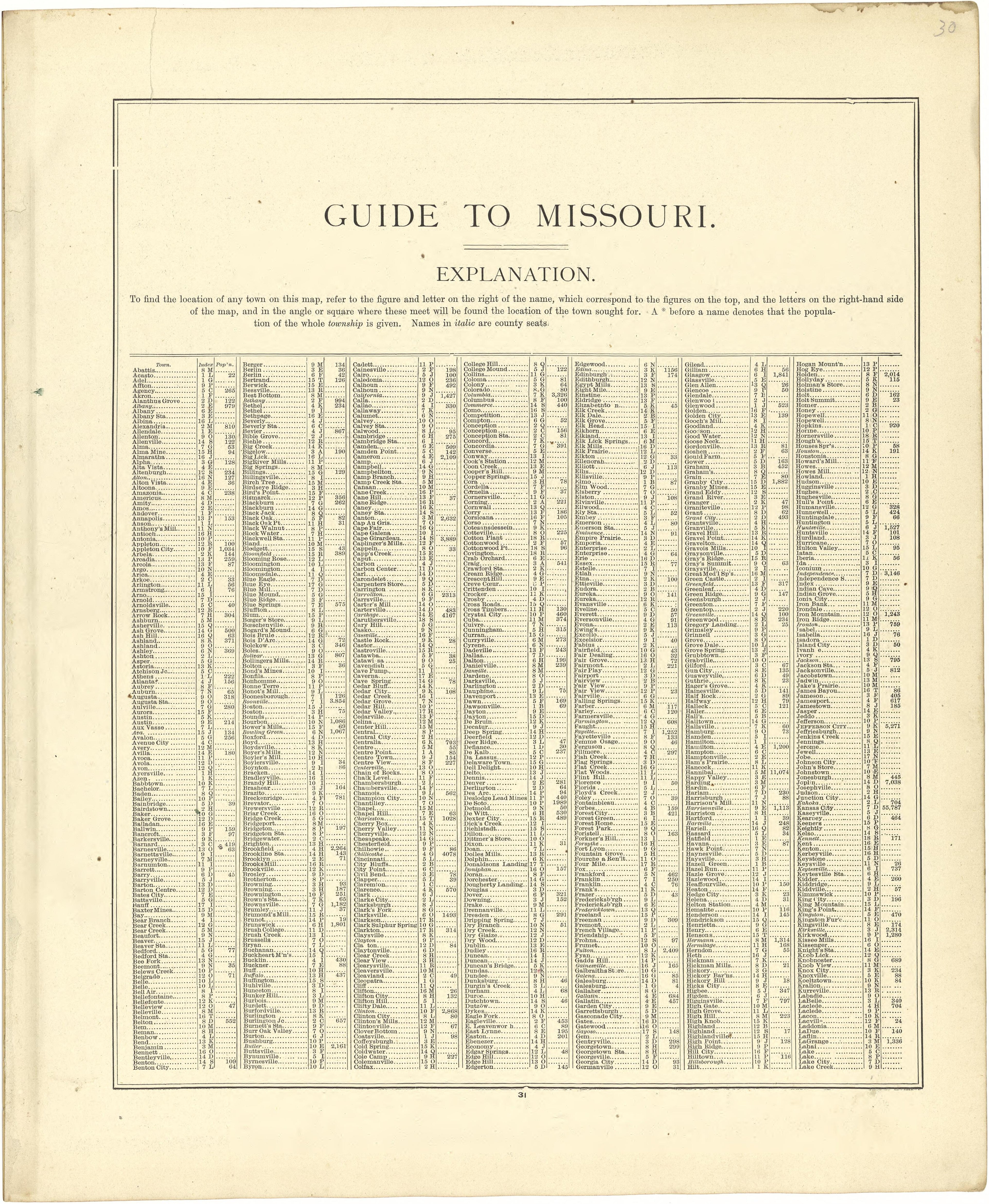 Guide to Missouri from Atlas of Genesee County, Michigan : Containing Maps of Every Township In the County, With Village and City Plats ... : from Actual Surveys and Official Records 1889 by Relic Map Company