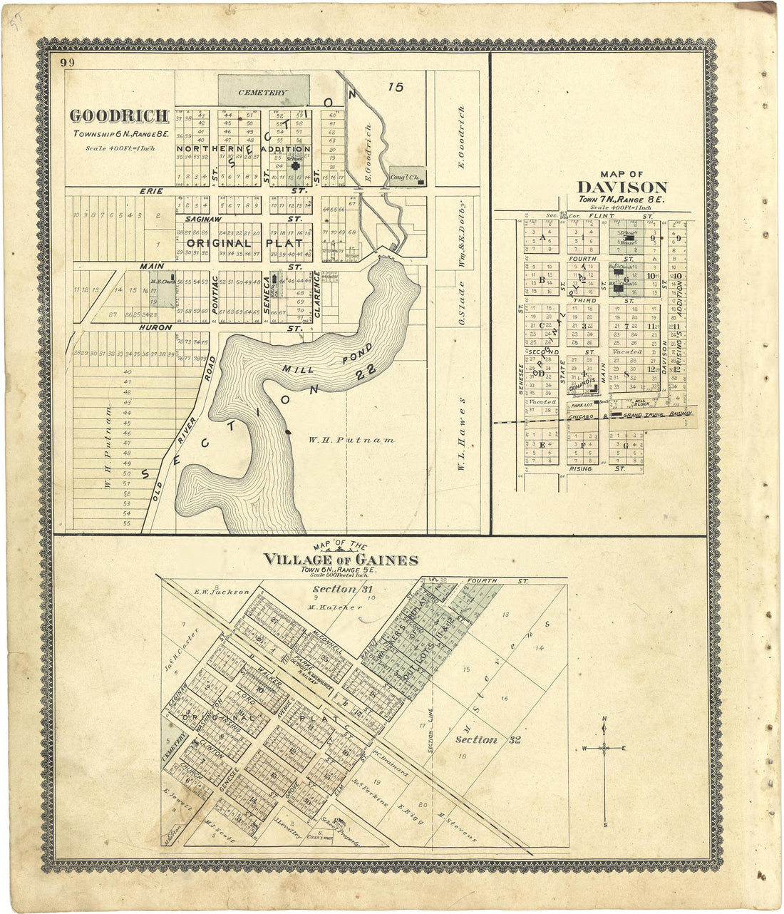 Map of the Village of Gaines from Atlas of Genesee County, Michigan : Containing Maps of Every Township In the County, With Village and City Plats ... : from Actual Surveys and Official Records 1889 by Relic Map Company