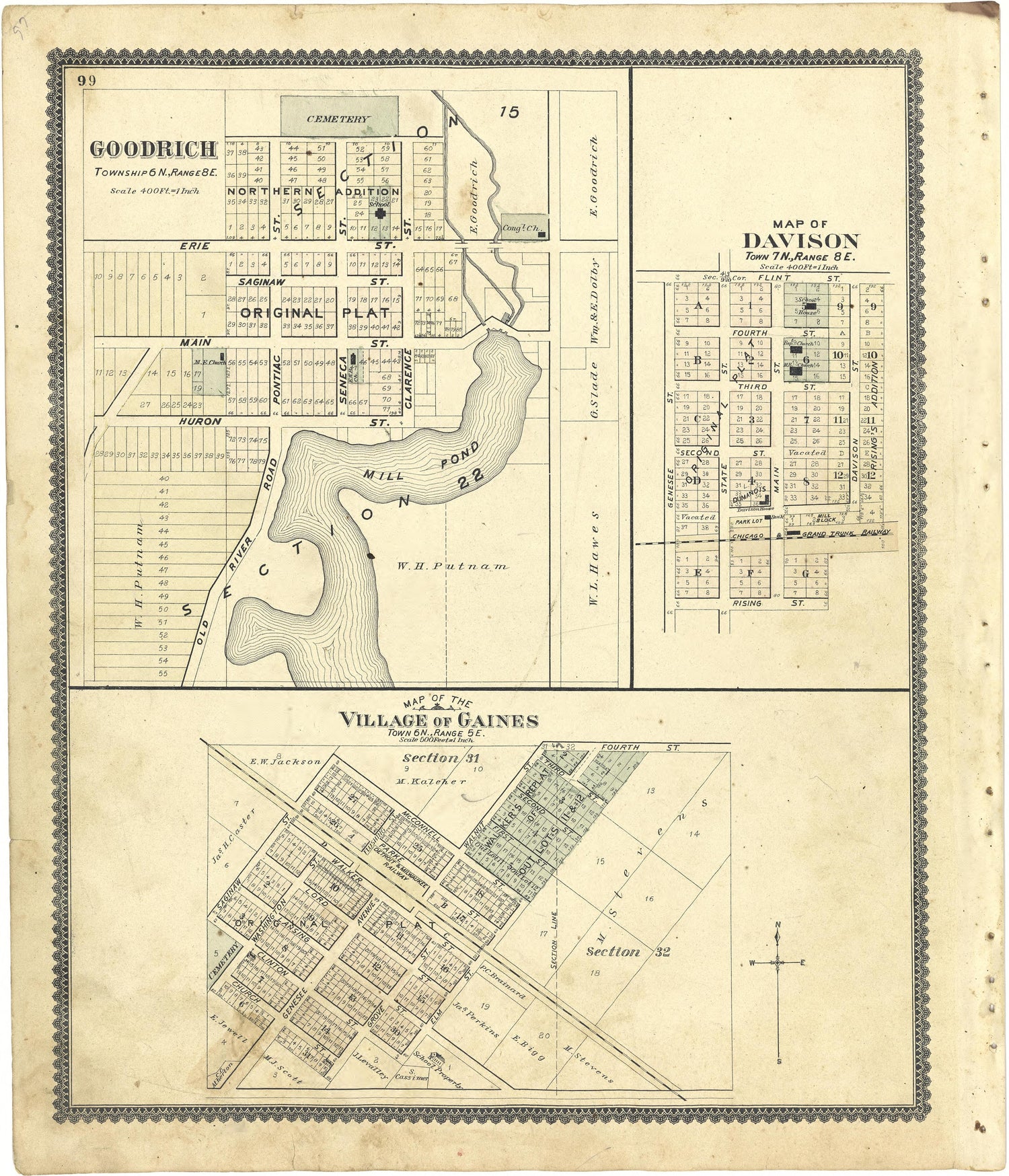Map of the Village of Gaines from Atlas of Genesee County, Michigan : Containing Maps of Every Township In the County, With Village and City Plats ... : from Actual Surveys and Official Records 1889 by Relic Map Company