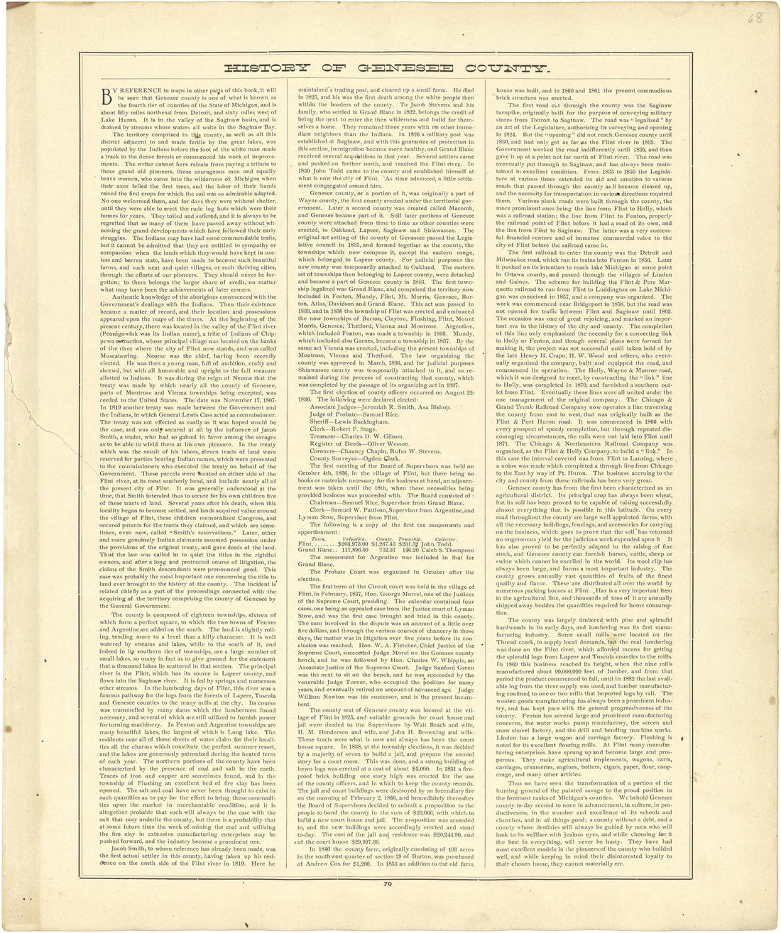 History of Genesee County from Atlas of Genesee County, Michigan : Containing Maps of Every Township In the County, With Village and City Plats ... : from Actual Surveys and Official Records 1889 by Relic Map Company