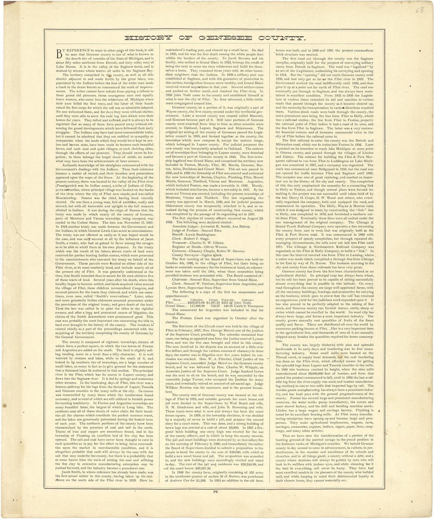 History of Genesee County from Atlas of Genesee County, Michigan : Containing Maps of Every Township In the County, With Village and City Plats ... : from Actual Surveys and Official Records 1889 by Relic Map Company