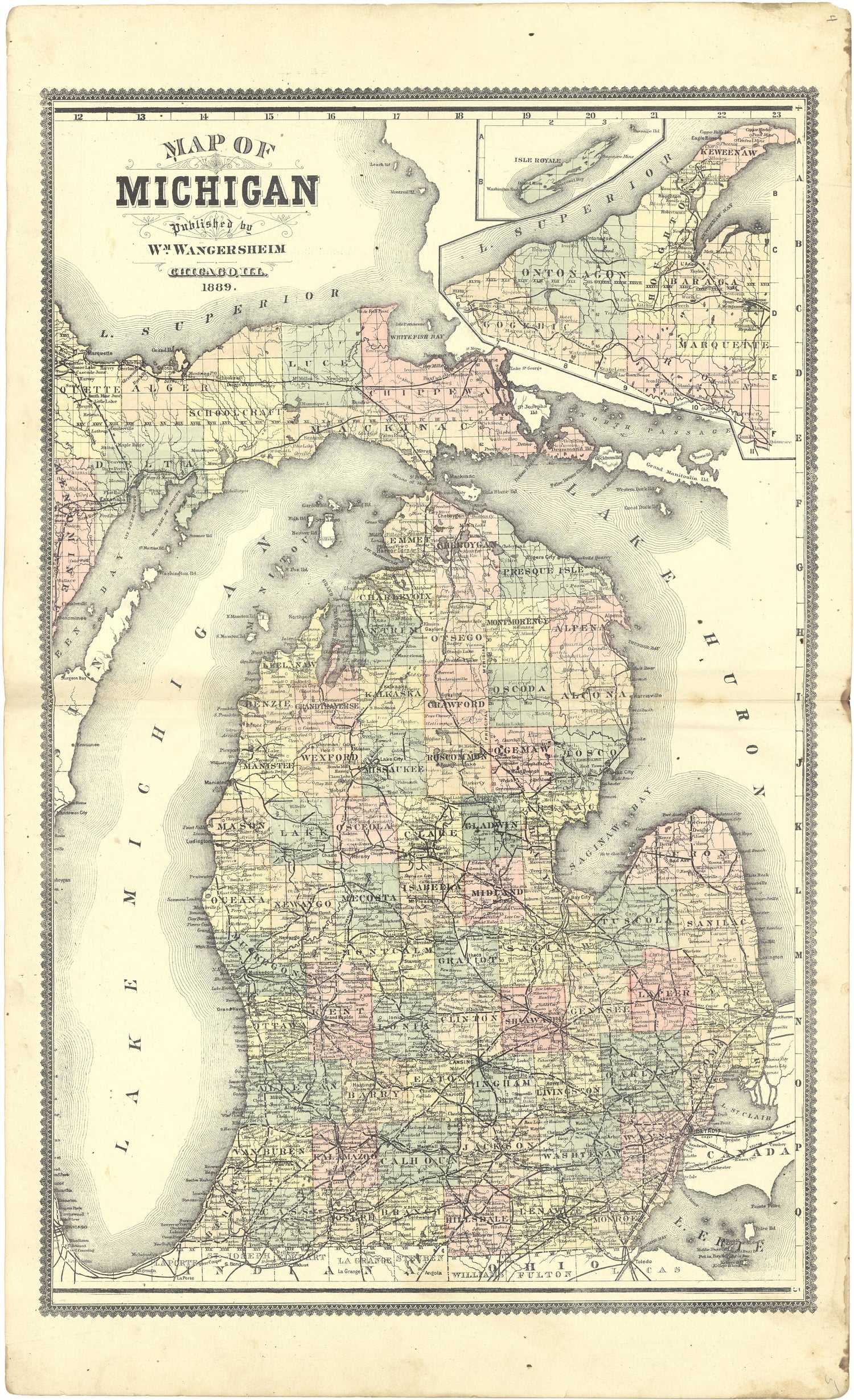 Map of Michigan from Atlas of Genesee County, Michigan : Containing Maps of Every Township In the County, With Village and City Plats ... : from Actual Surveys and Official Records 1889 by Relic Map Company