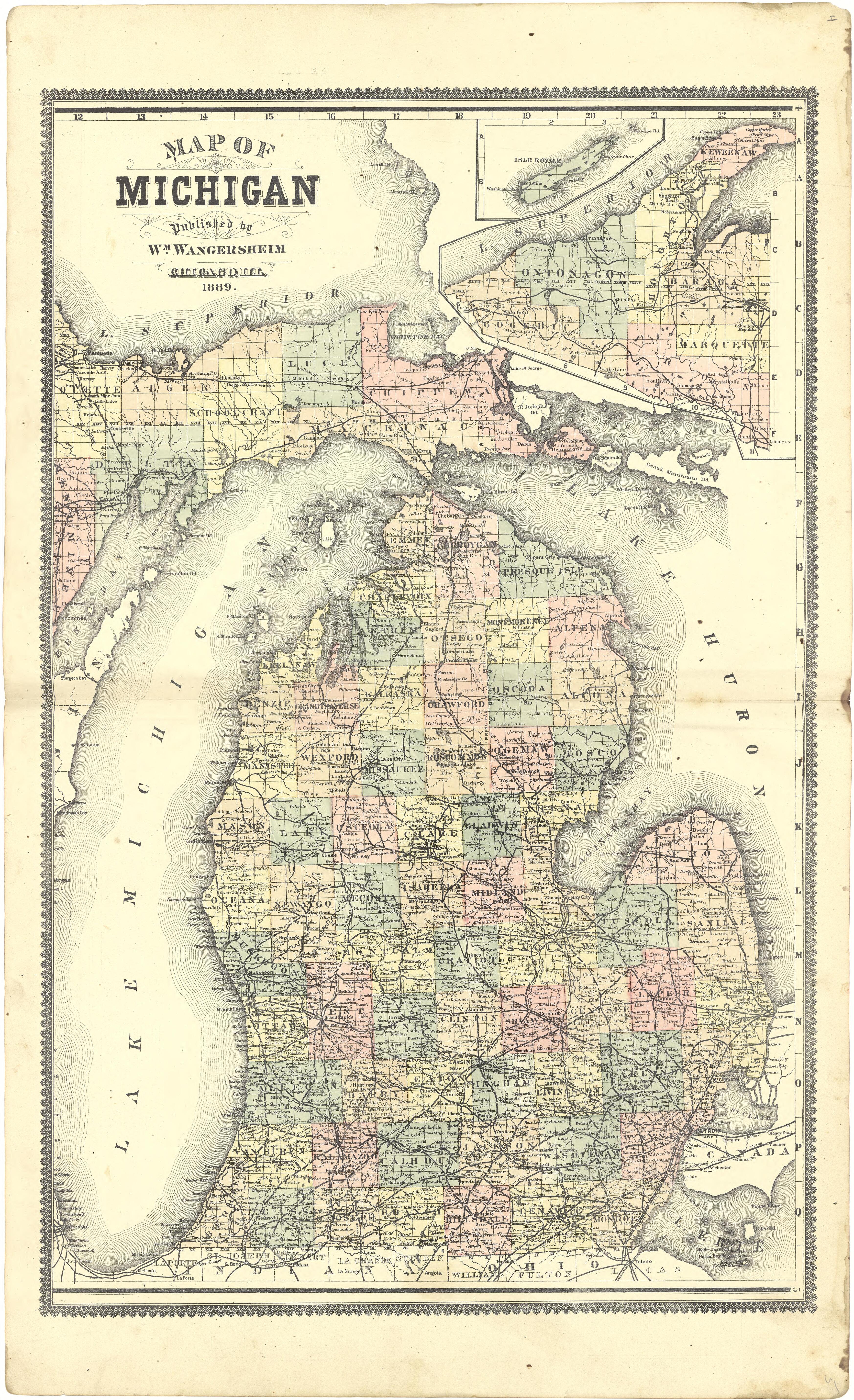 Map of Michigan from Atlas of Genesee County, Michigan : Containing Maps of Every Township In the County, With Village and City Plats ... : from Actual Surveys and Official Records 1889 by Relic Map Company