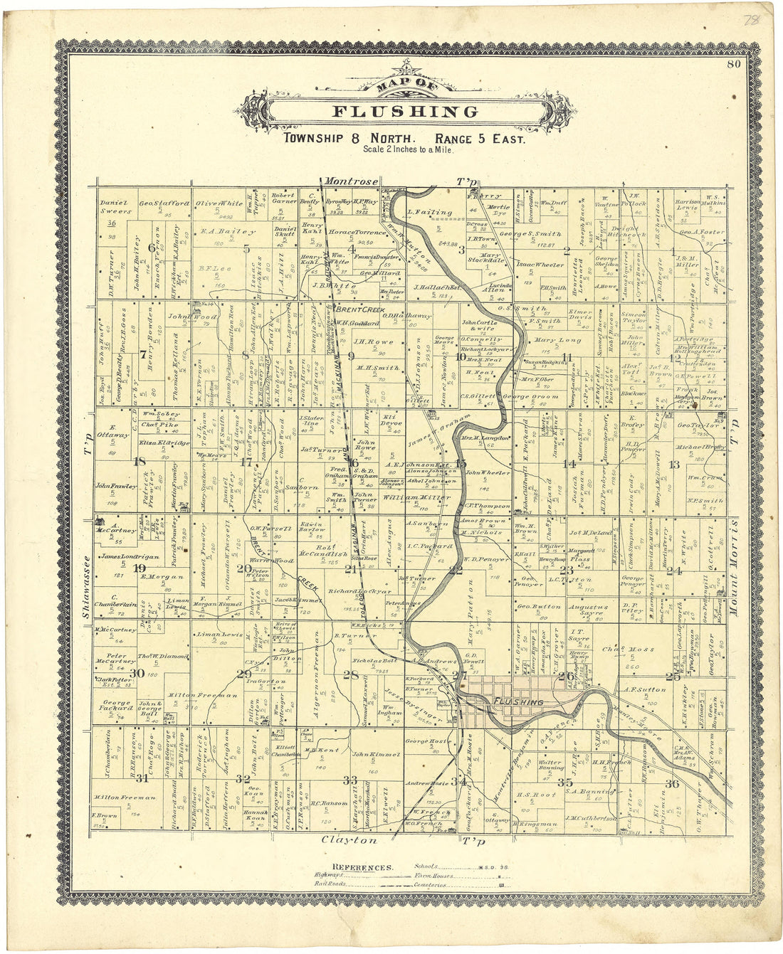 Map of Flushing from Atlas of Genesee County, Michigan : Containing Maps of Every Township In the County, With Village and City Plats ... : from Actual Surveys and Official Records 1889 by Relic Map Company